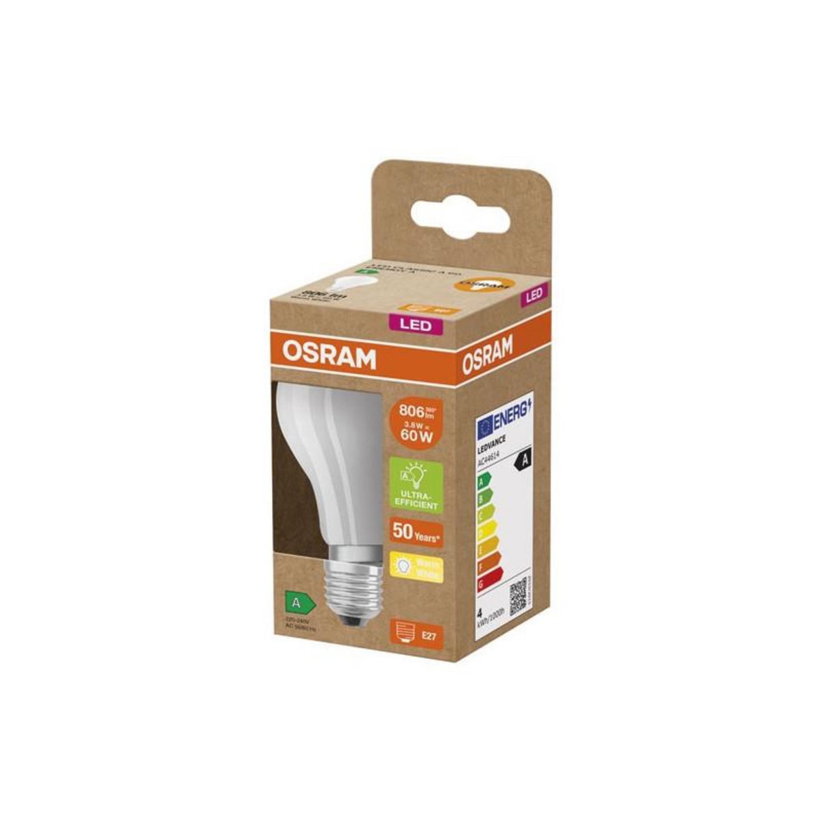 Osram LED STD VERRE DEP.CL A 4W E27BLC CH OSRAM - 4099854009594