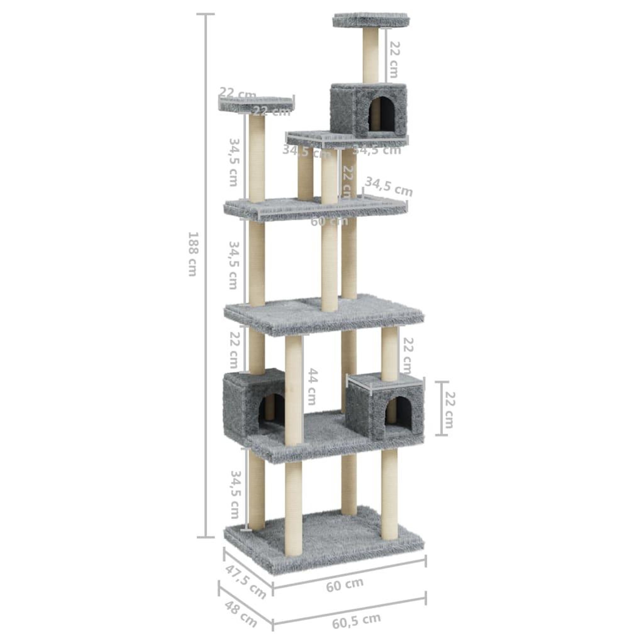 Voir la diapositive 6 : VIDAXL Arbre a chat avec griffoirs en sisal Gris clair 188 cm