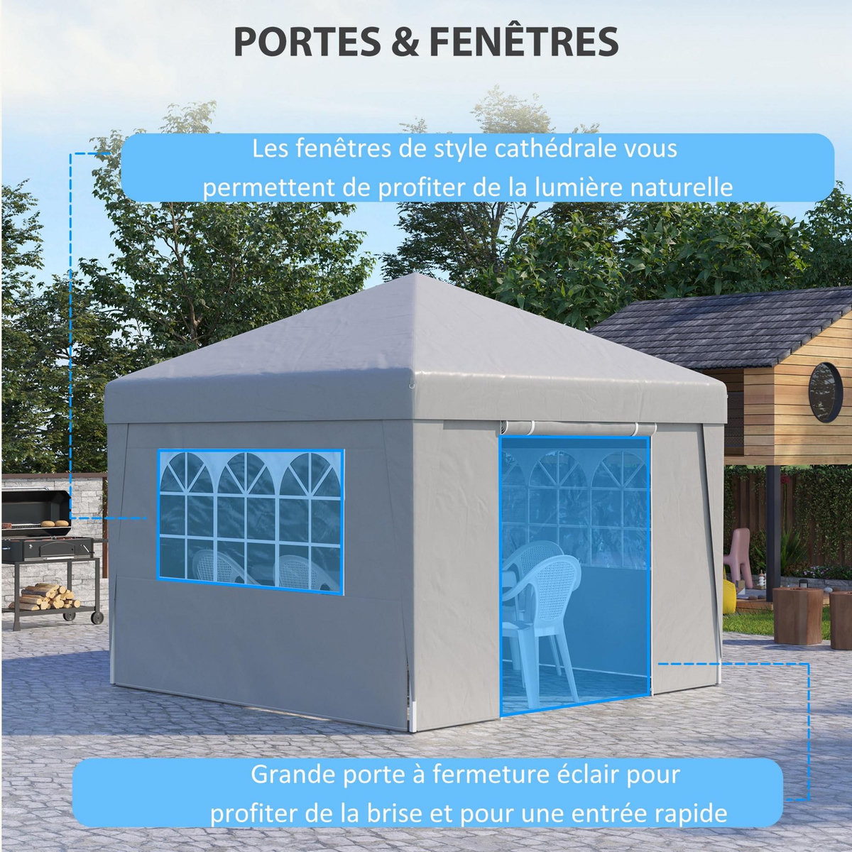 OUTSUNNY Tonnelle barnum pop-up 3 x 3 x 2,75 m anti-UV 30+ sac transport et lestage inclus blanc