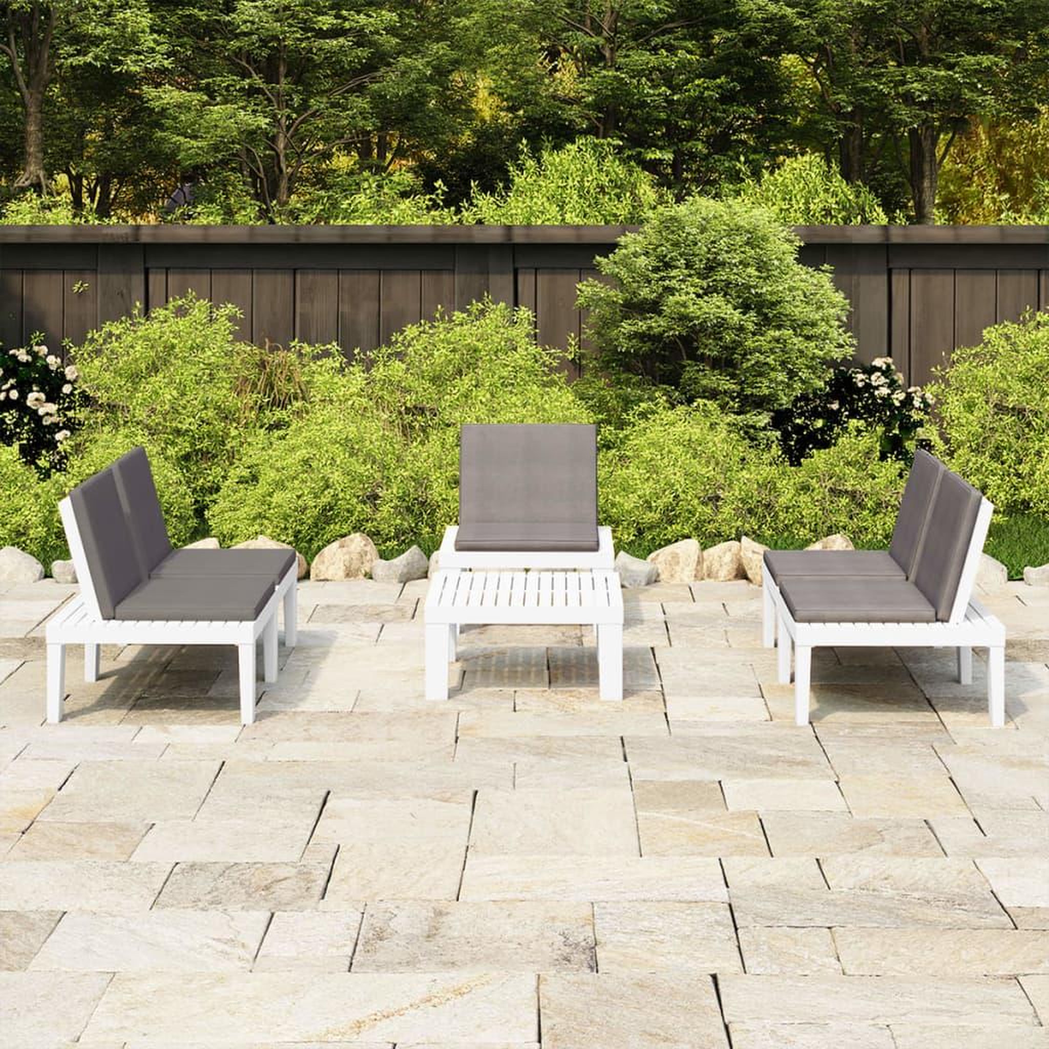 Voir la diapositive 1 : VIDAXL Salon de jardin 4 pcs avec coussins Plastique Blanc