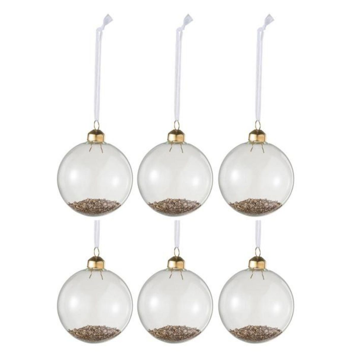 Paris Prix Lot de 6 Boules de Noël en Verre  Paillettes Or  8cm Transparent