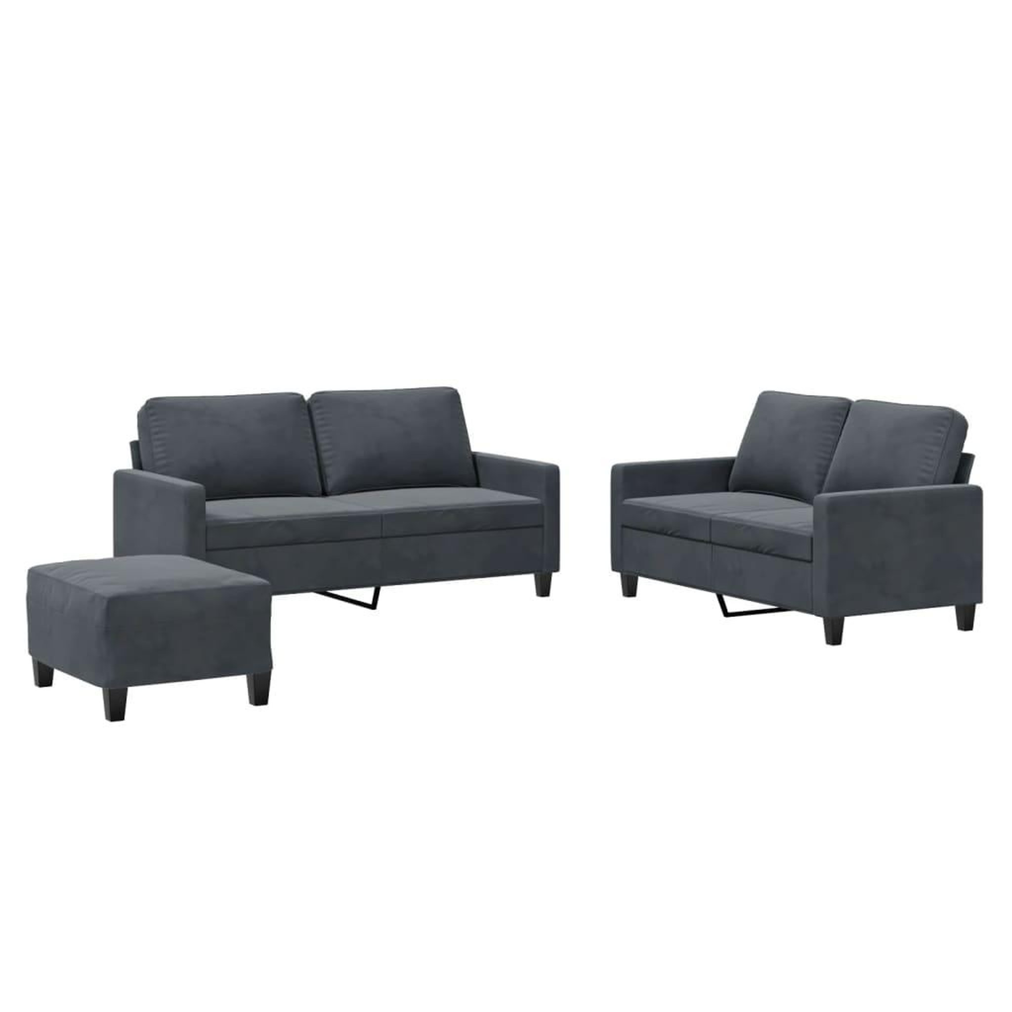 Voir la diapositive 2 : VIDAXL Ensemble de canapes 3 pcs avec coussins Gris fonce Velours