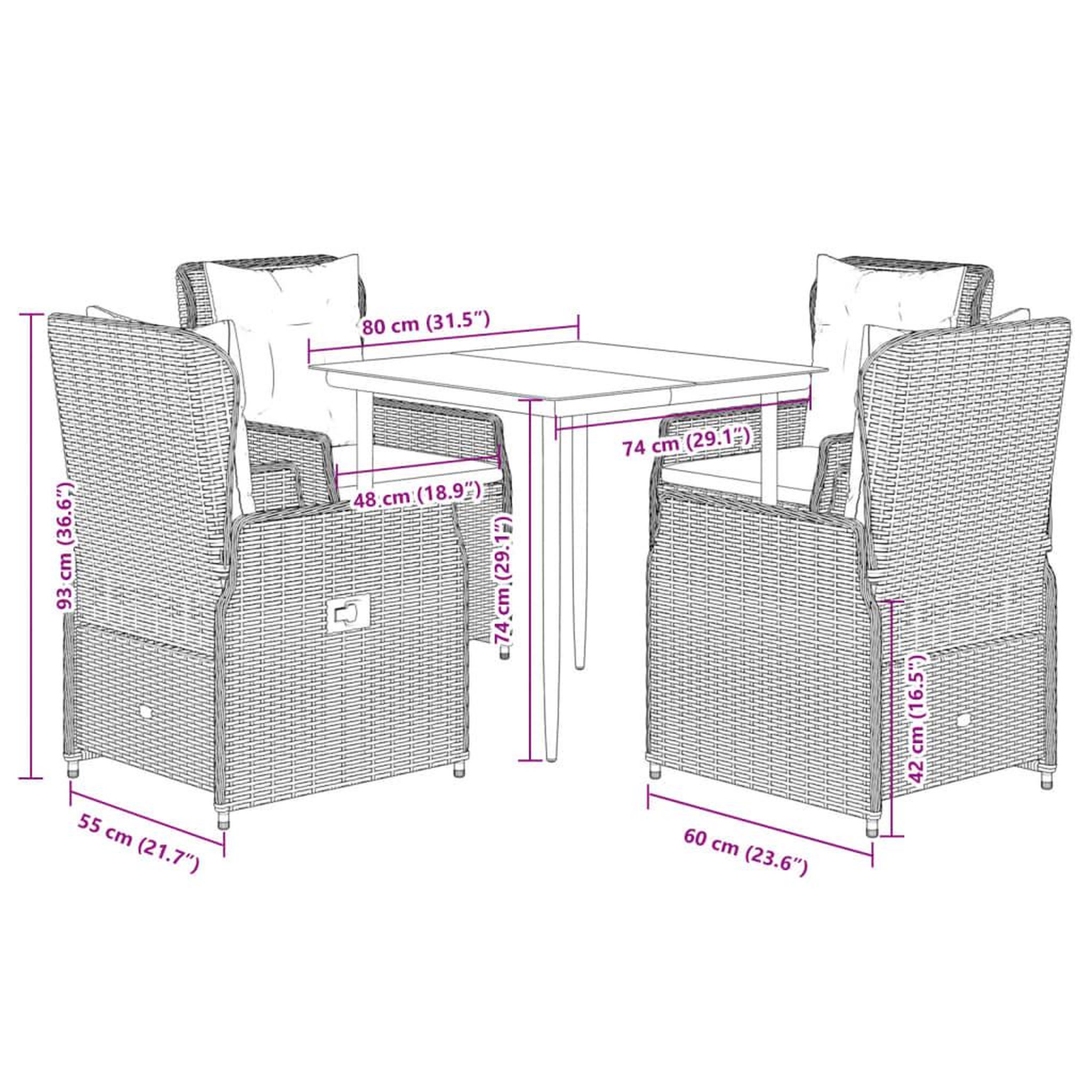 Voir la diapositive 6 : VIDAXL Ensemble a manger de jardin 5 pcs coussins gris resine tressee