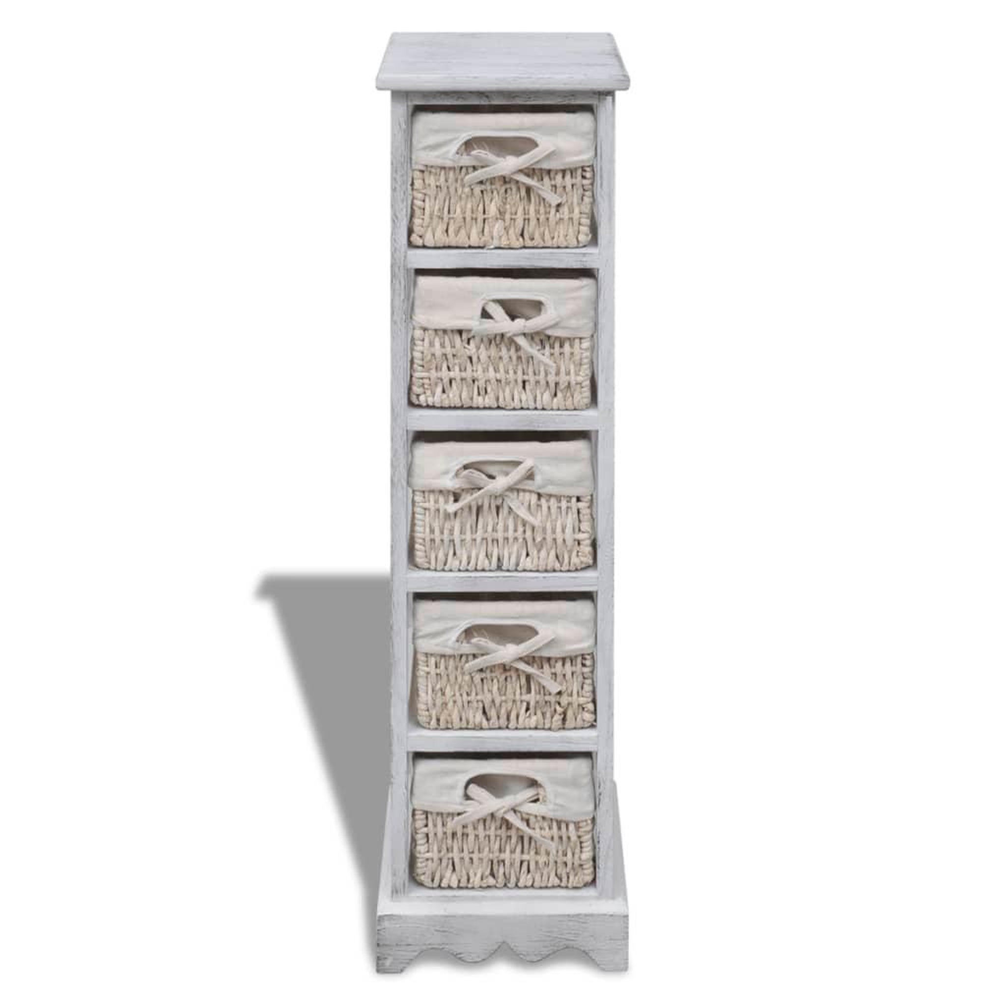 Voir la diapositive 2 : VIDAXL Etagere de rangement en bois 5 paniers en tissage Blanc