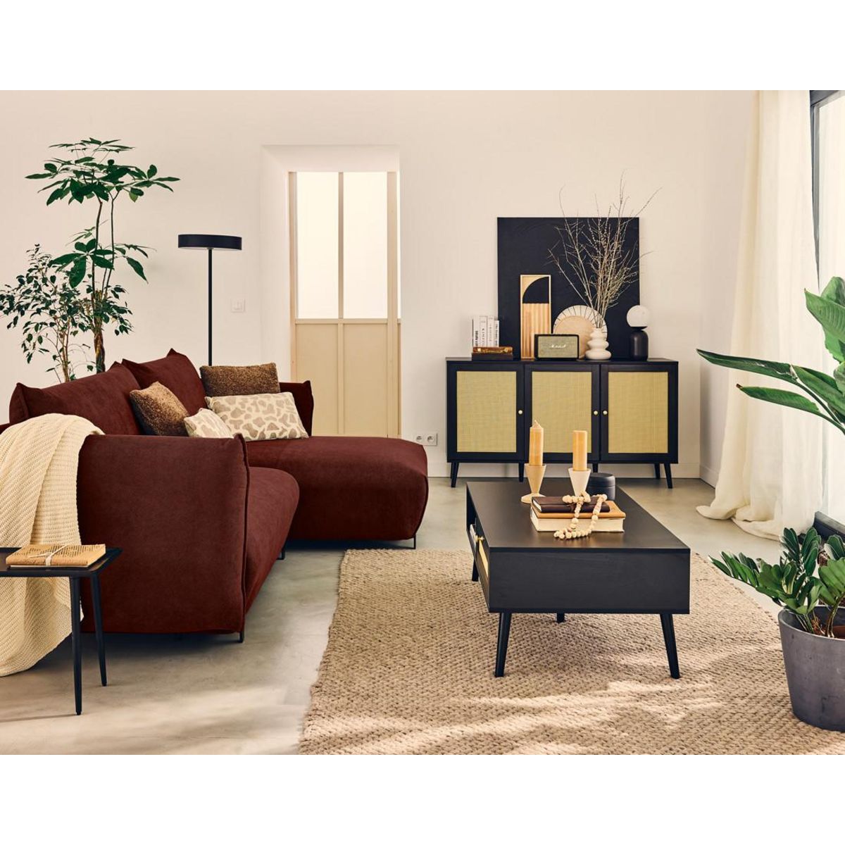 LISA DESIGN Gianni - canapé d'angle droit 4 places convertible avec coffre en tissu