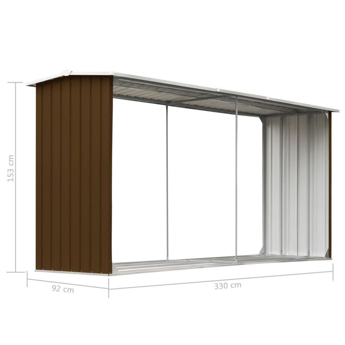 VIDAXL Abri de stockage de bois Acier galvanise 330x92x153 cm Marron