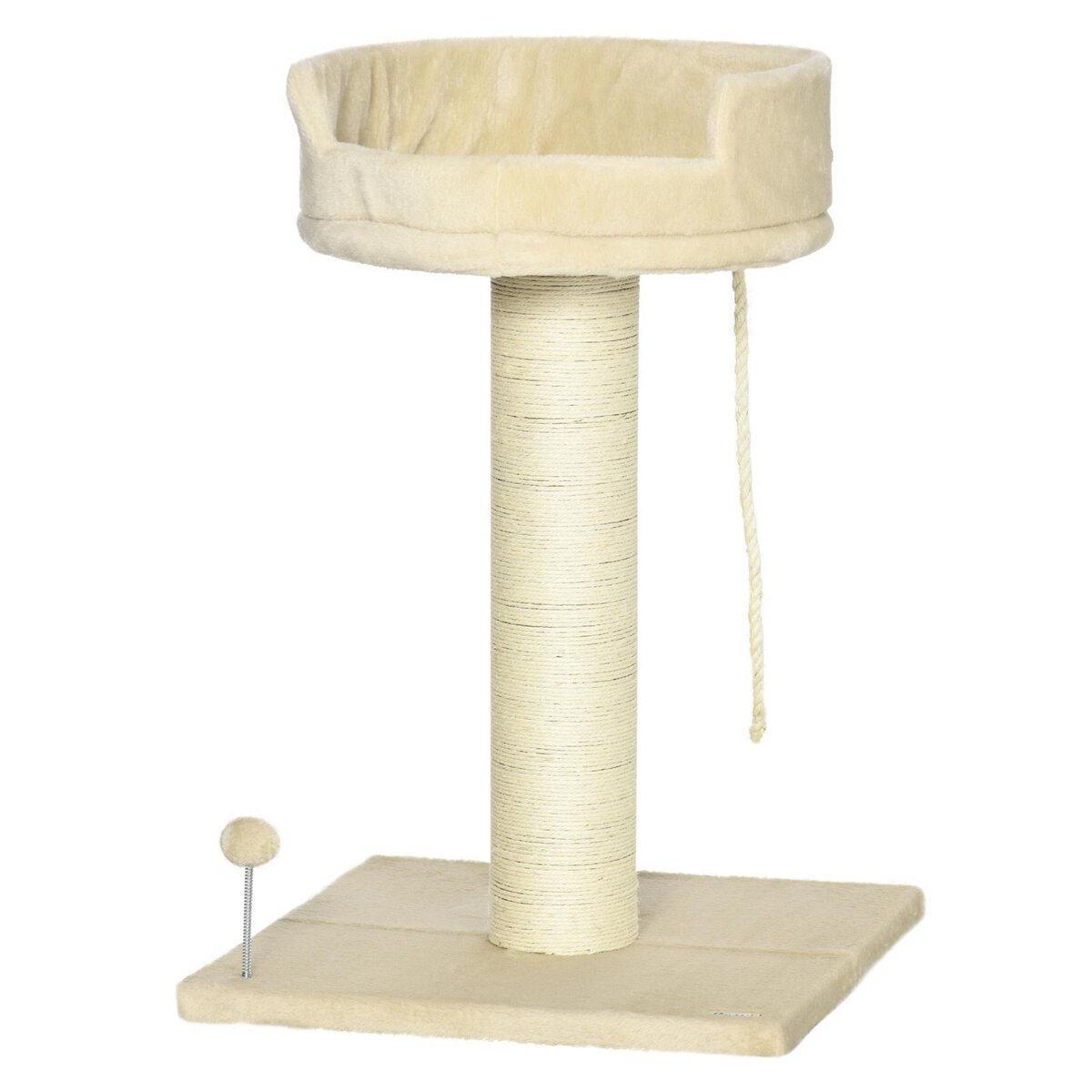 PAWHUT Arbre à chat griffoir grattoir sisal naturel plateforme d'observation corde d'escalade boule à ressort peluche beige