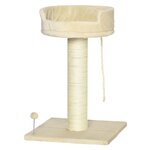 PAWHUT Arbre à chat griffoir grattoir sisal naturel plateforme d'observation corde d'escalade boule à ressort peluche beige