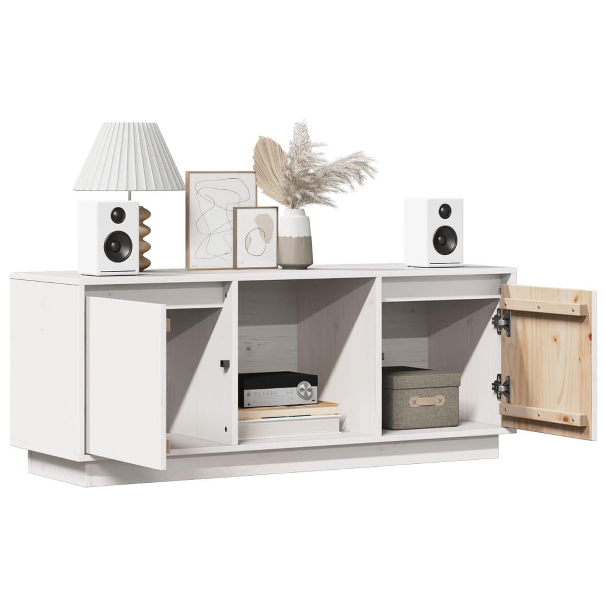 Voir la diapositive 4 : VIDAXL Meuble TV Blanc 110,5x35x44 cm Bois de pin massif
