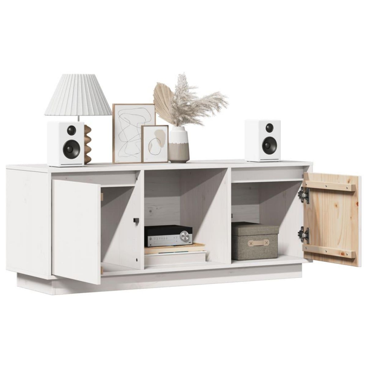 VIDAXL Meuble TV Blanc 110,5x35x44 cm Bois de pin massif