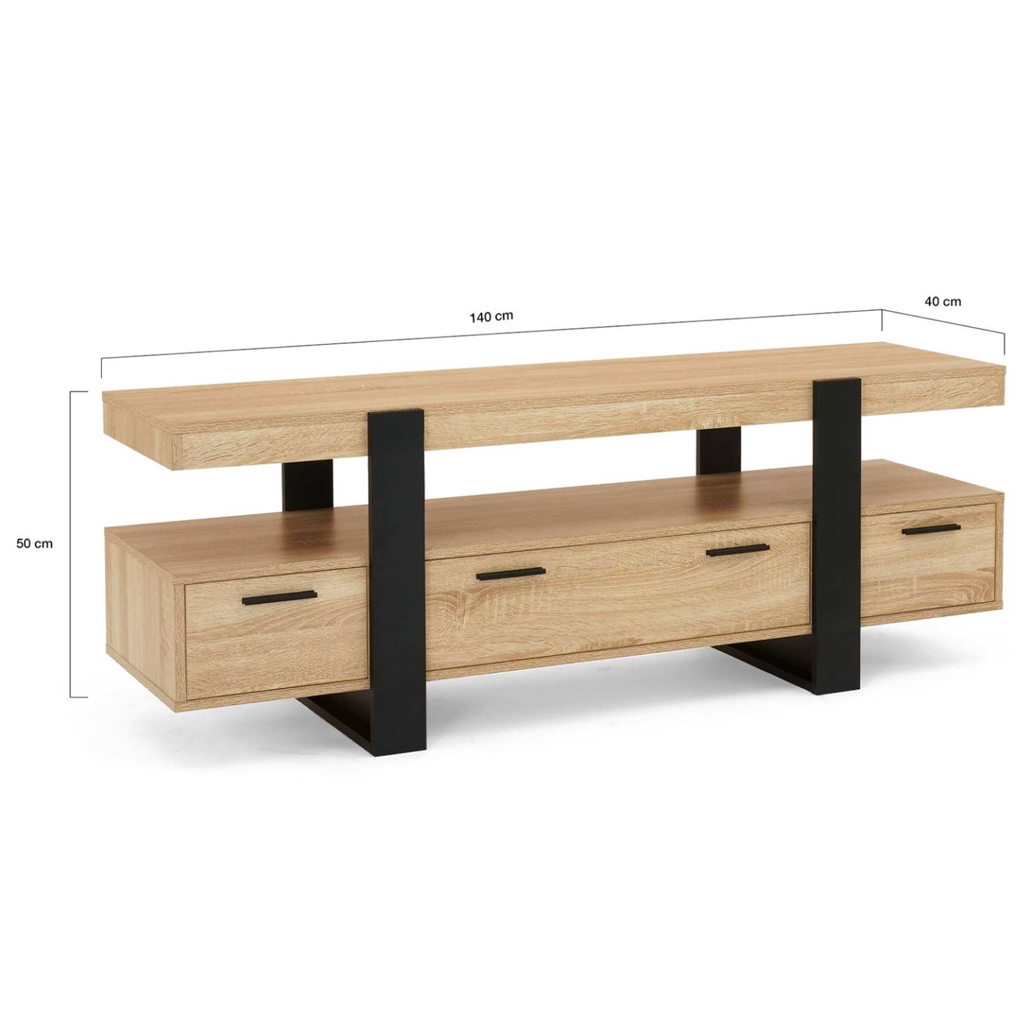 Voir la diapositive 5 : ID MARKET Meuble tv 140 cm phoenix avec tiroirs bois et noir