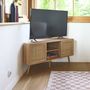 Voir la diapositive 2 : SWEEEK Meuble TV d'angle en décor bois et cannage. 2 portes. 1 étagère. 115cm