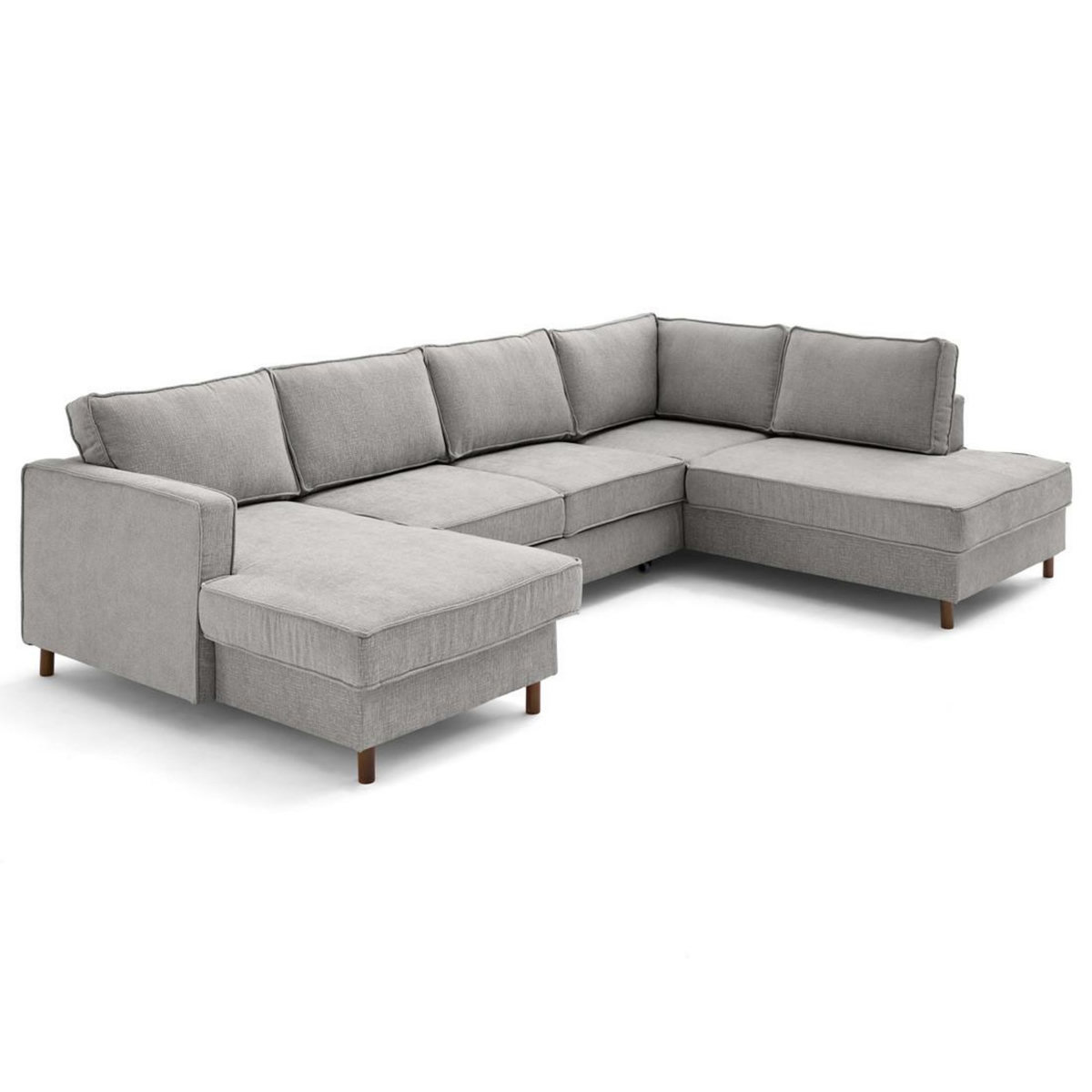 LISA DESIGN Jake - canapé panoramique d'angle droit 7 places convertible avec coffre en tissu velours relief