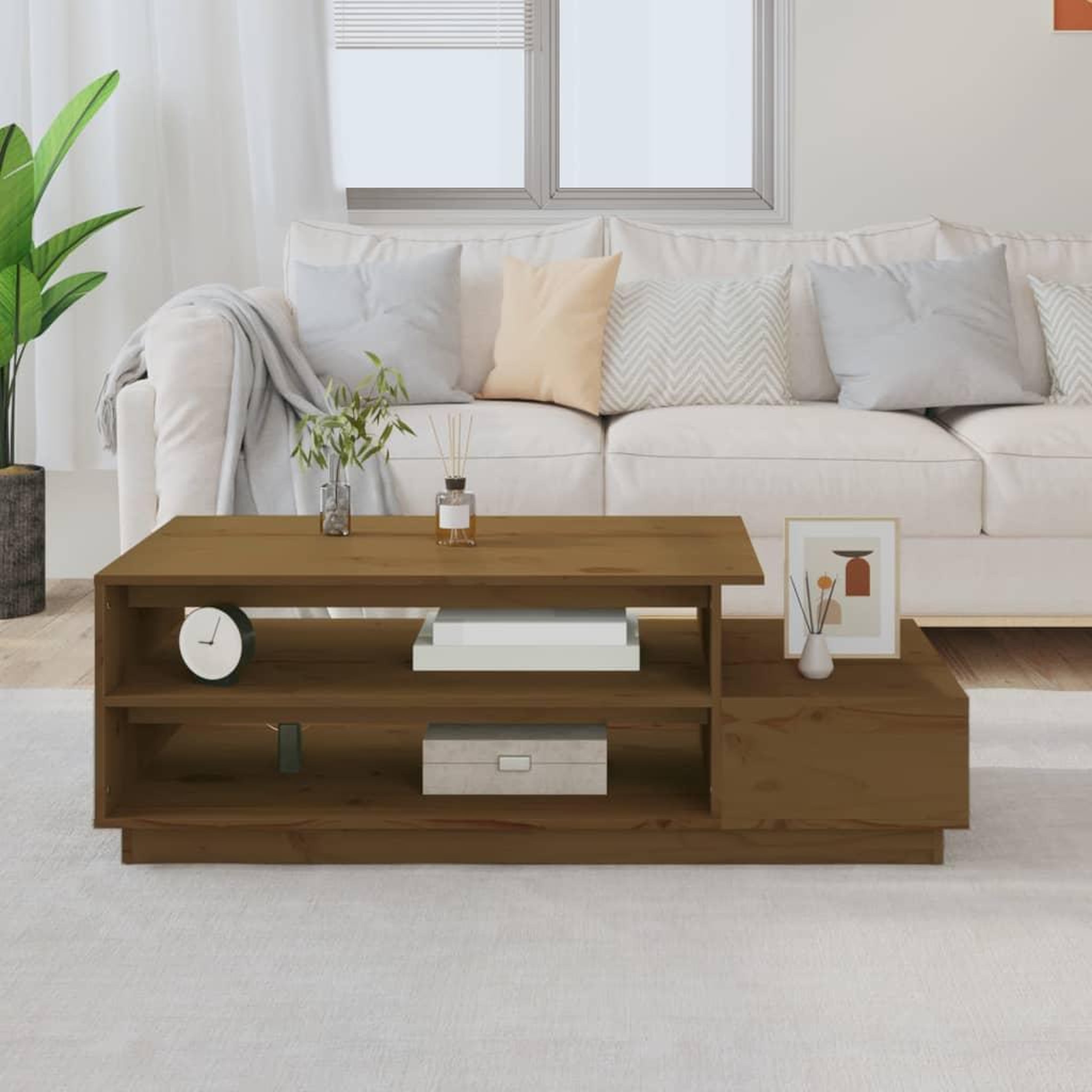 Voir la diapositive 1 : VIDAXL Table basse Marron miel 120x50x40,5 cm Bois massif de pin