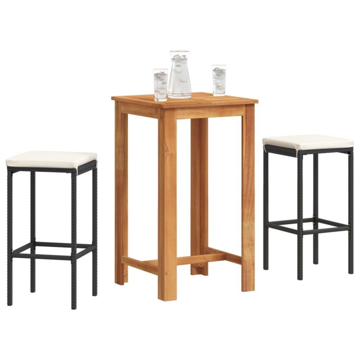 VIDAXL Ensemble de bar de jardin 3 pcs noir bois massif acacia rotin