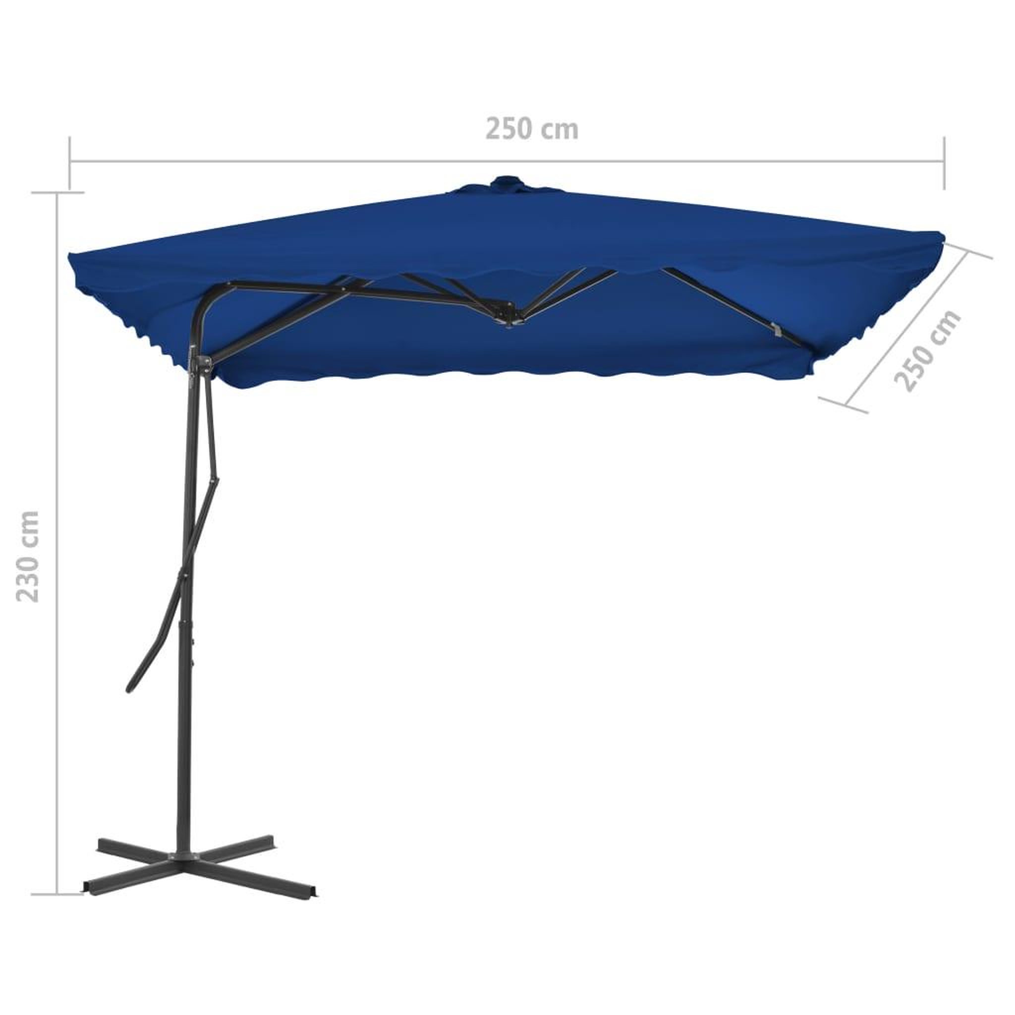 Voir la diapositive 6 : VIDAXL Parasol de jardin avec mat en acier bleu 250x250x230 cm
