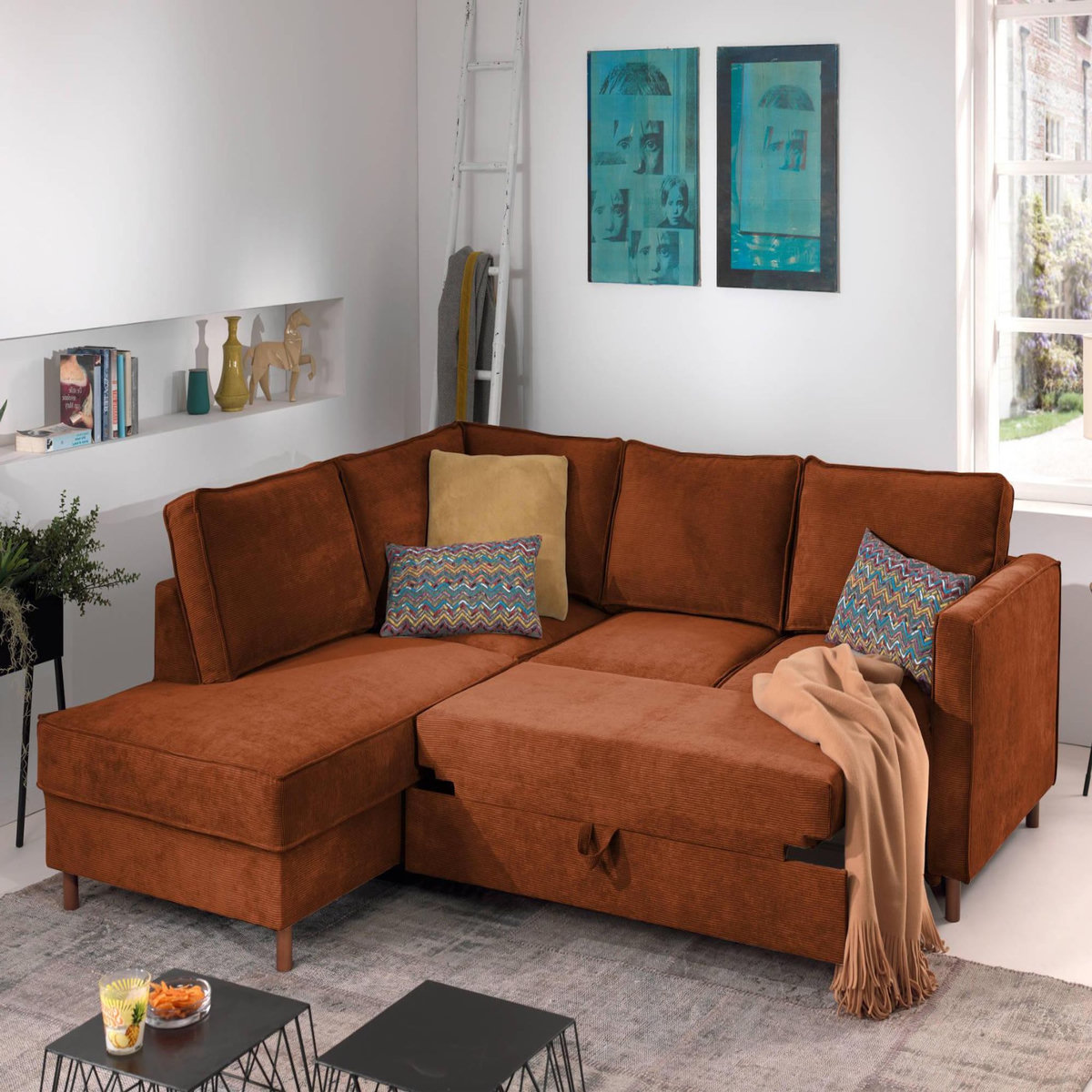 LISA DESIGN Jake - canapé d'angle gauche - convertible - 5 places - en velours côtelé