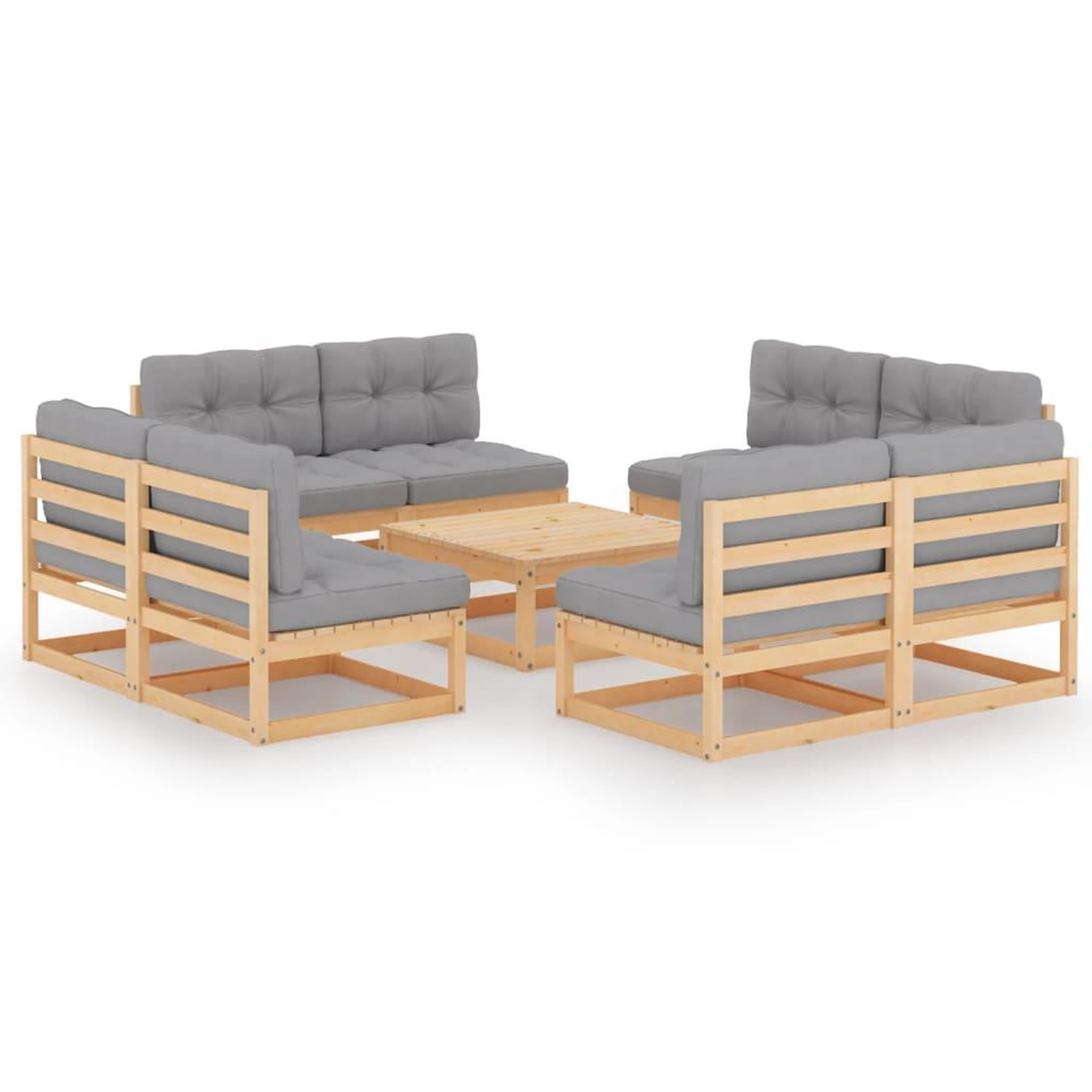 Voir la diapositive 2 : VIDAXL Salon de jardin 9 pcs avec coussins Bois de pin massif