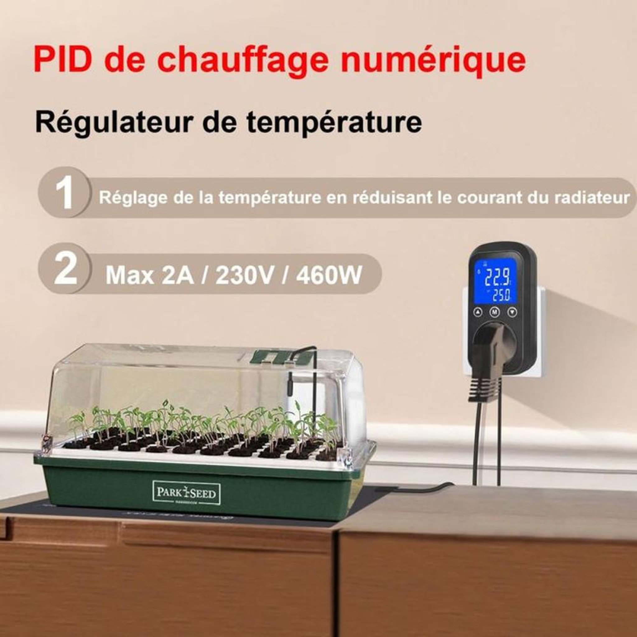 Voir la diapositive 2 : Contrôleur de température numérique PID avec écran LCD rétroéclairé et sonde CTN NTC étanche 2 m, jusqu'à 2 A (460 W)