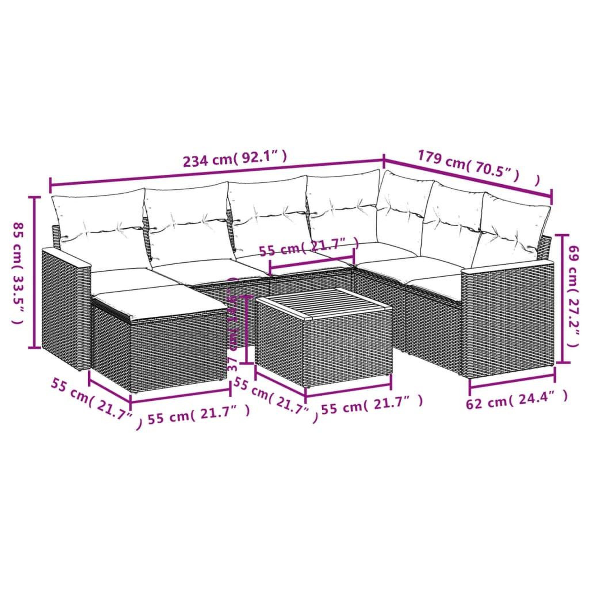 Voir la diapositive 6 : VIDAXL Salon de jardin avec coussins 8pcs melange beige resine tressee