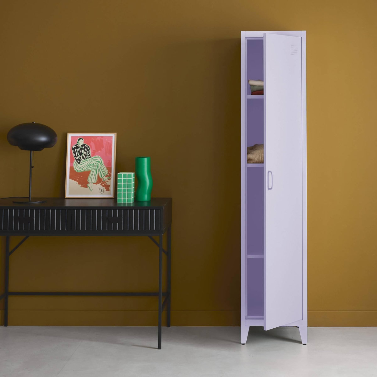 SWEEEK Armoire chambre industrielle métal, 4 espaces de rangement