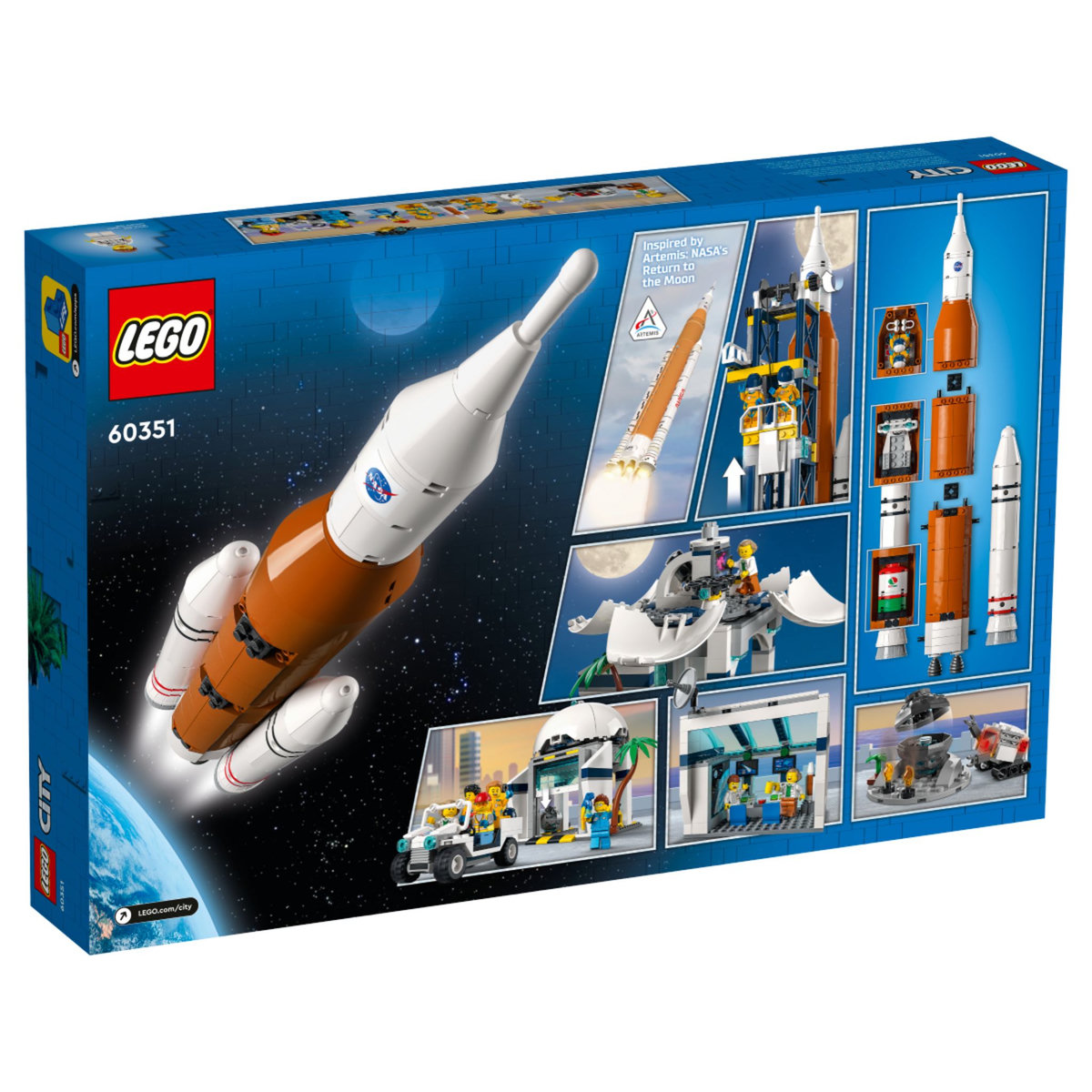 LEGO City 60351 La Base De Lancement De La Fusée, Module Spatial, Jouet Inspiré de la NASA avec Planet Rover, Observatoire et 7 Minifigures Astronautes
