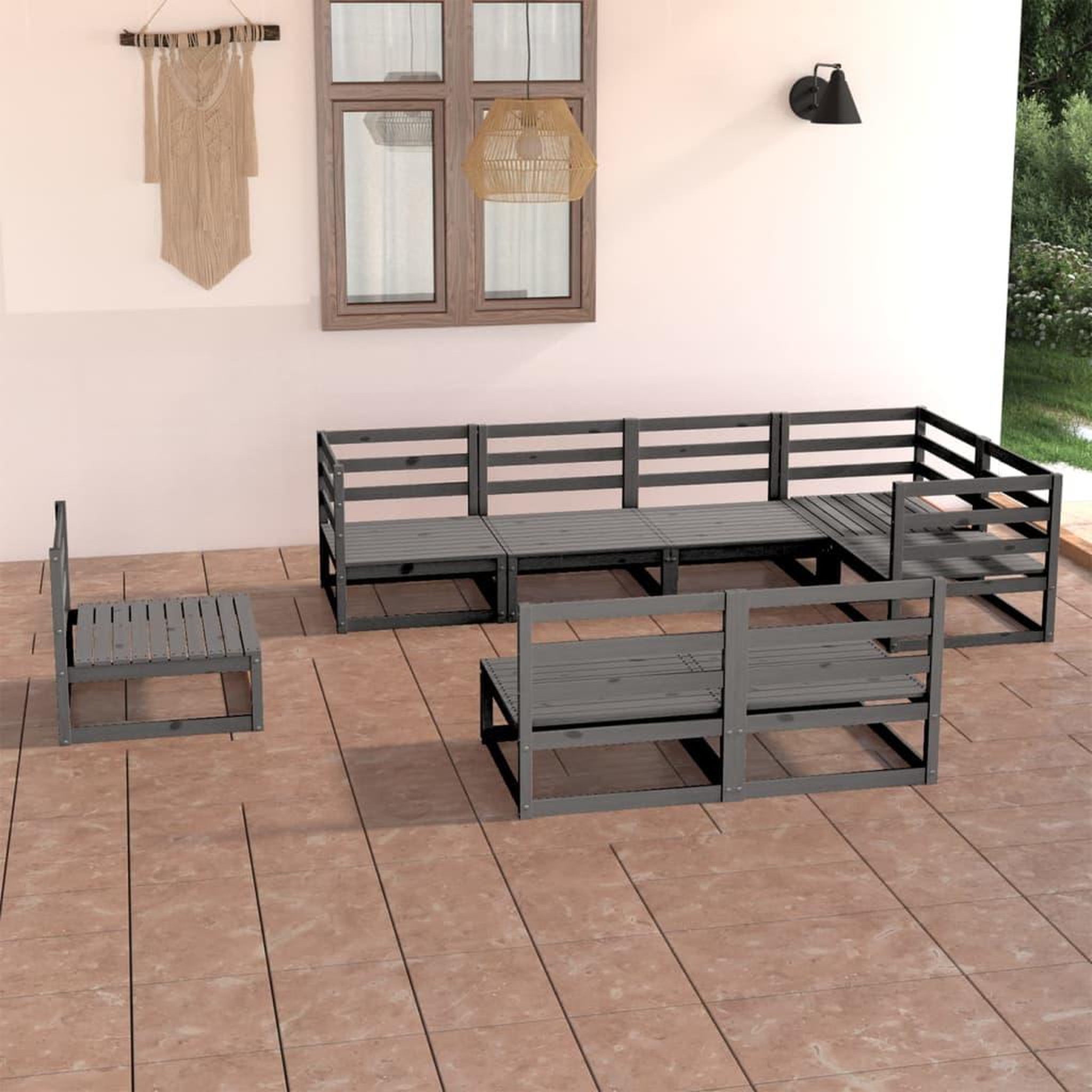 VIDAXL Salon de jardin 8 pcs gris bois de pin massif
