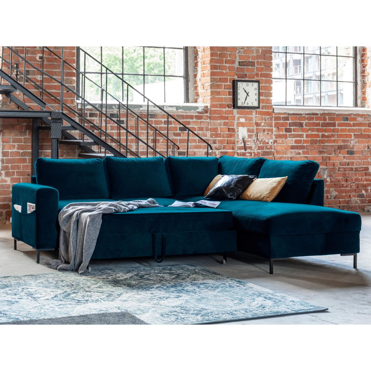 BEST MOBILIER Lilly - canapé d'angle droit - 5 places - convertible - en velours