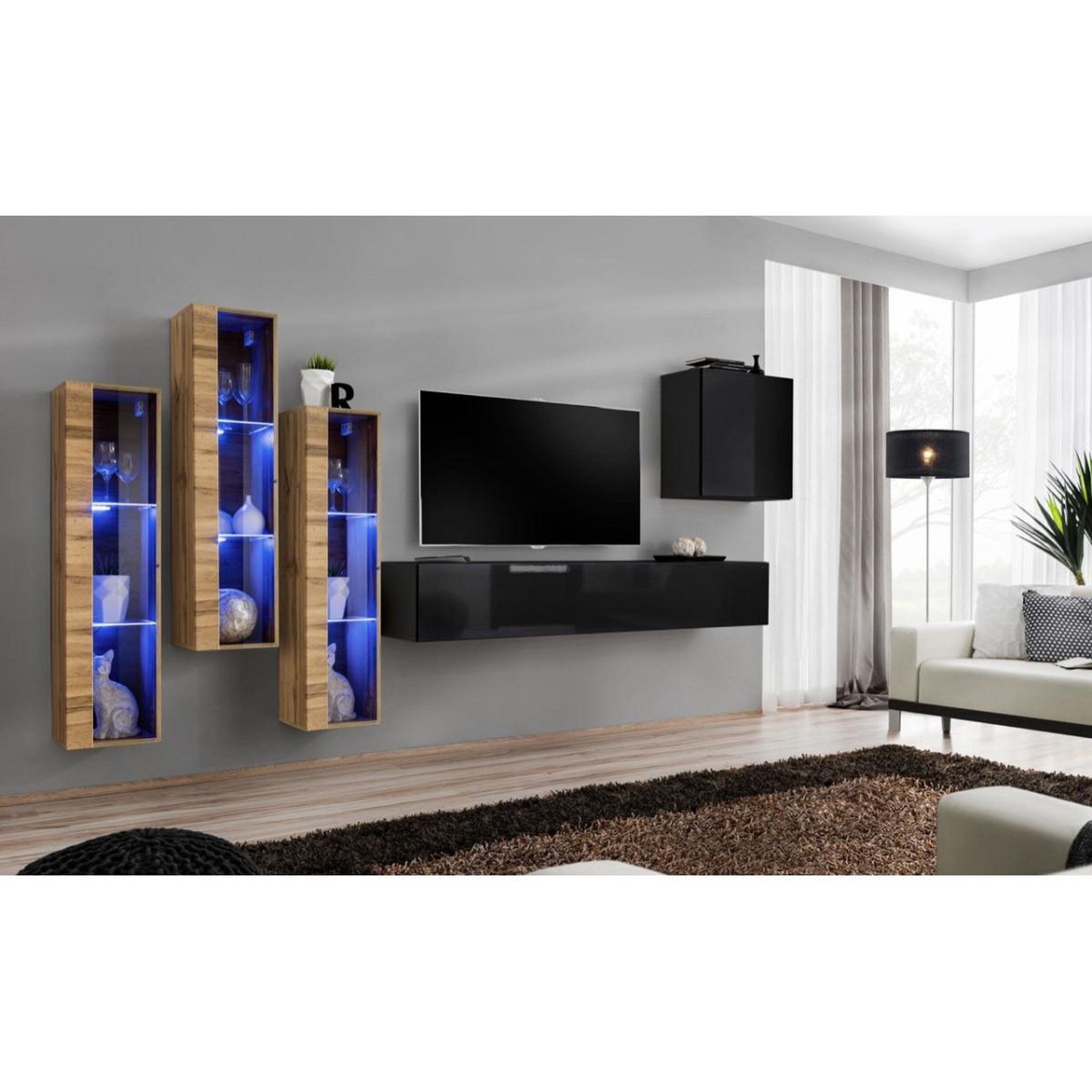 Voir la diapositive 2 : Paris Prix Meuble tv mural design  switch xiii  330cm noir & naturel