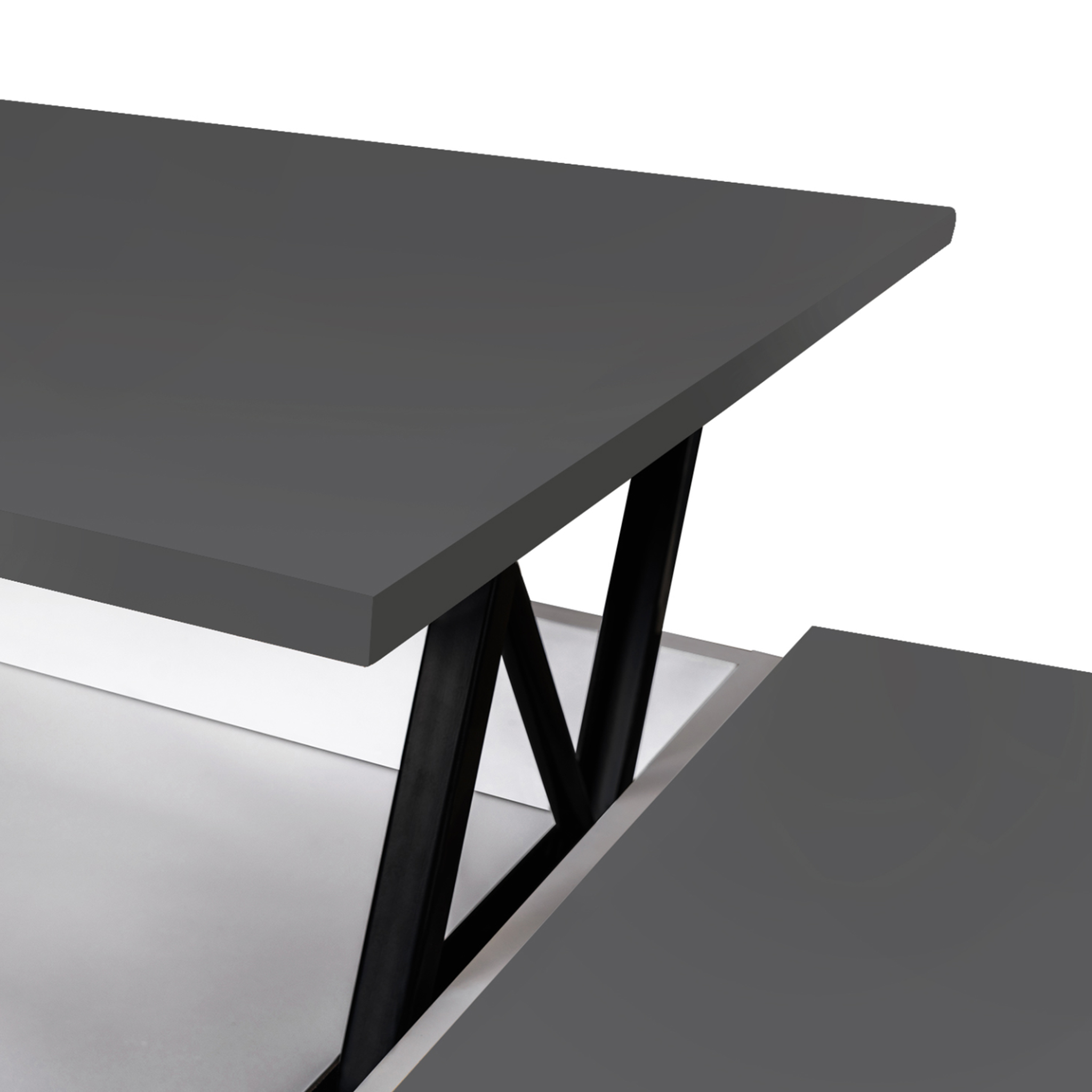 Voir la diapositive 5 : ID MARKET Table basse plateau relevable rectangulaire elea avec coffre bois blanc et gris
