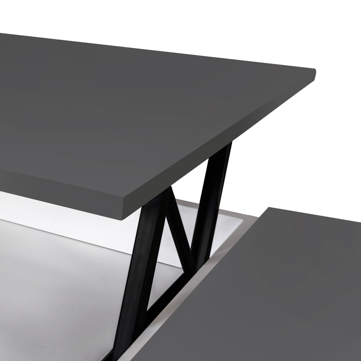 ID MARKET Table basse plateau relevable rectangulaire ELEA avec coffre bois blanc et gris