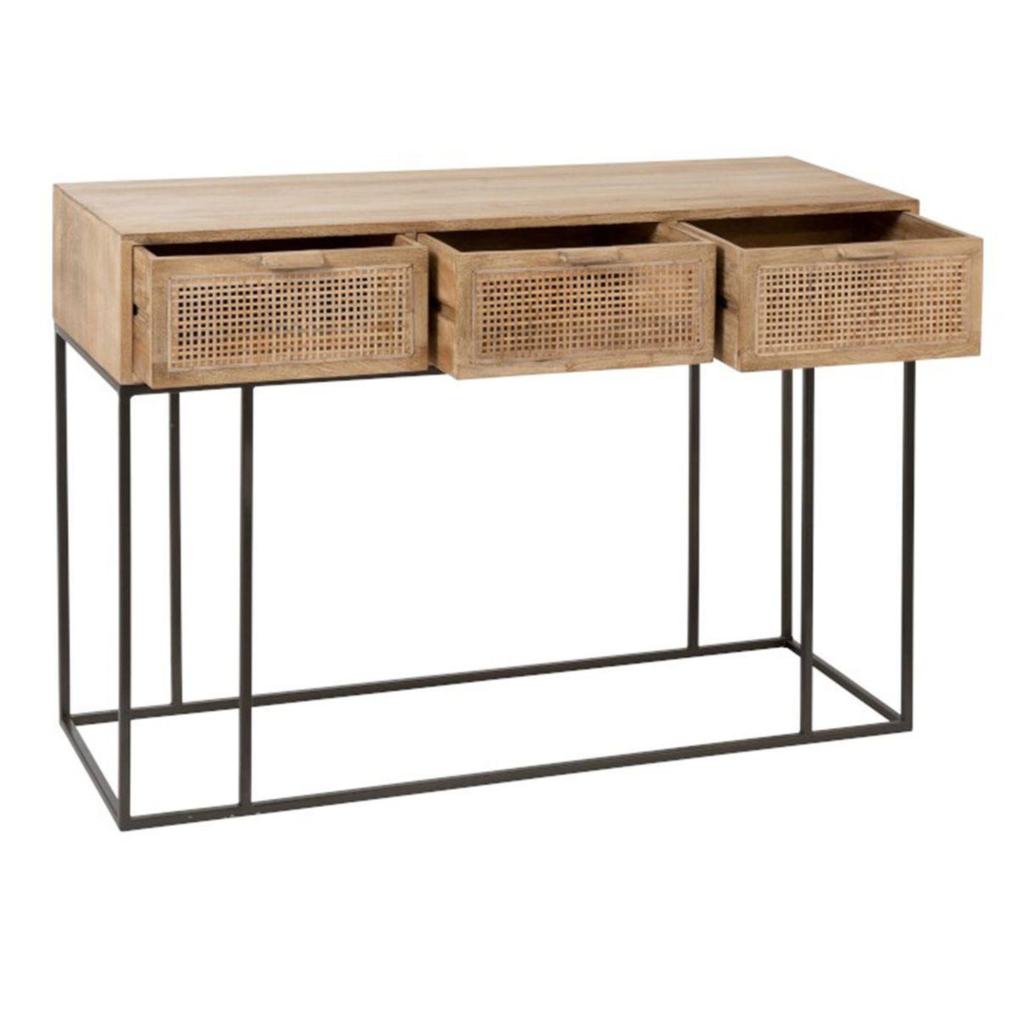 Voir la diapositive 5 : J-LINE Console 3 tiroirs en bois  bombay  120cm naturel