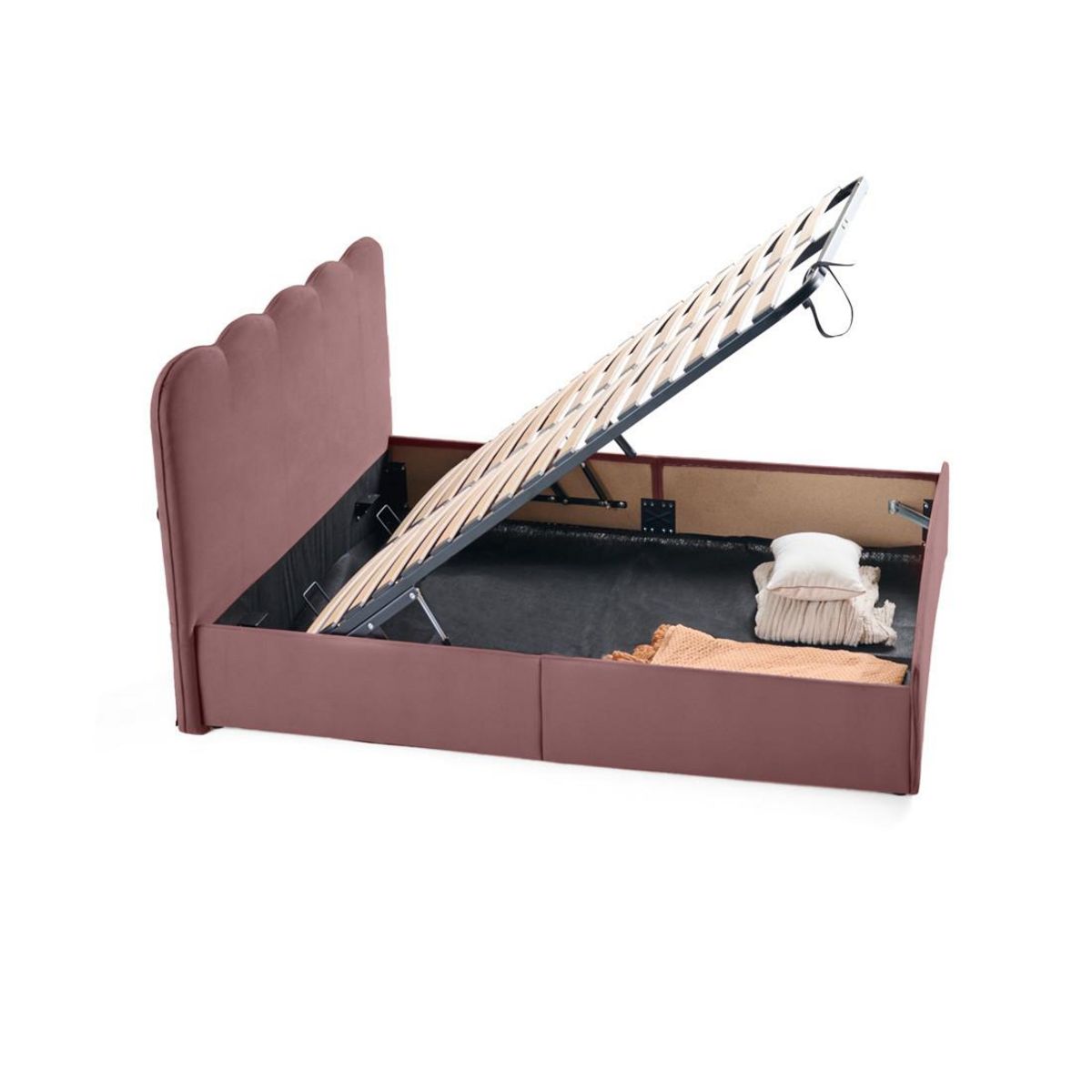 BEST MOBILIER Kahlo - lit coffre - 160x200 - en velours - sommier inclus