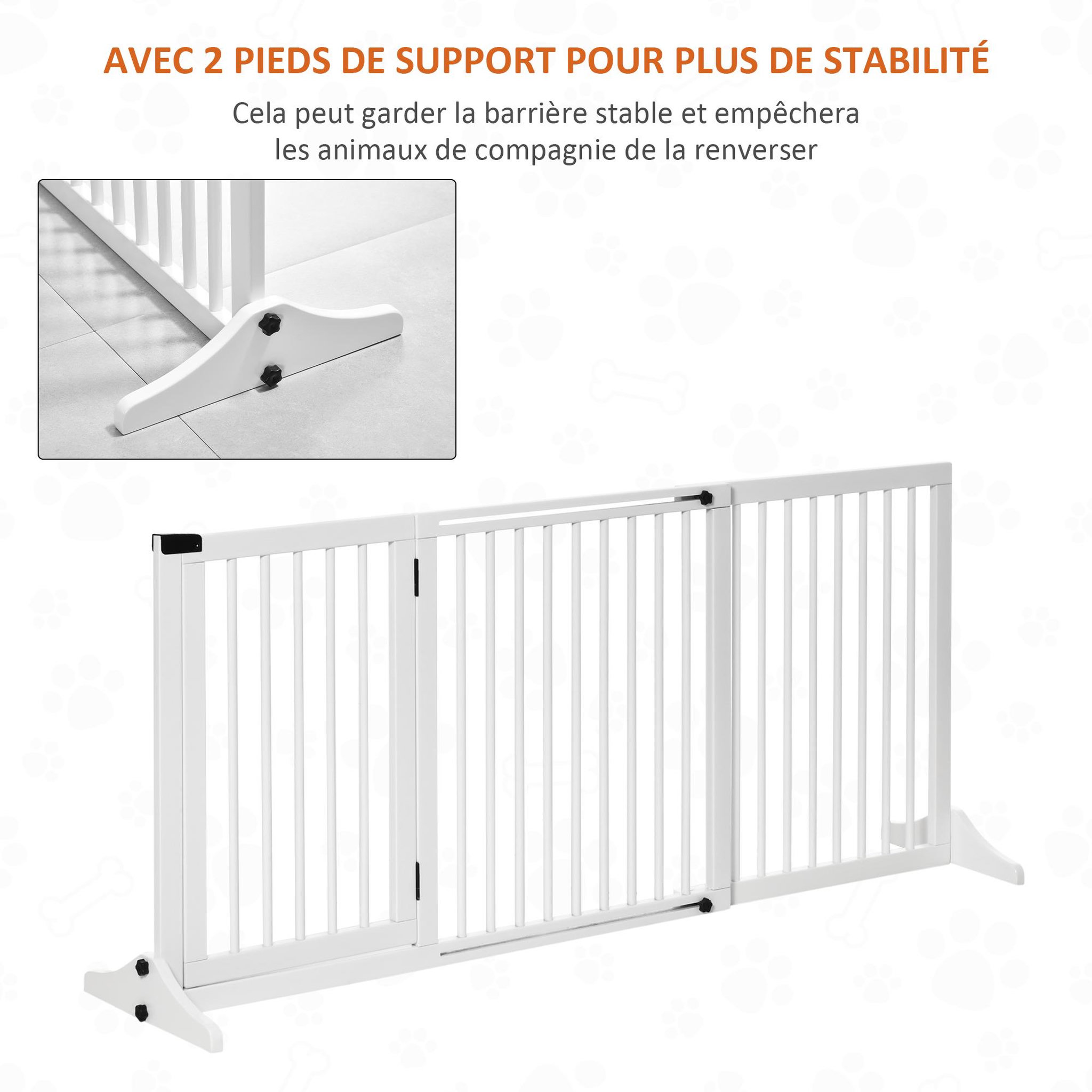 Voir la diapositive 5 : PAWHUT Barrière de sécurité chien barrière autoportante longueur réglable porte verrouillable intégrée dim. 113-166l x 36l x 71h cm sapin blanc