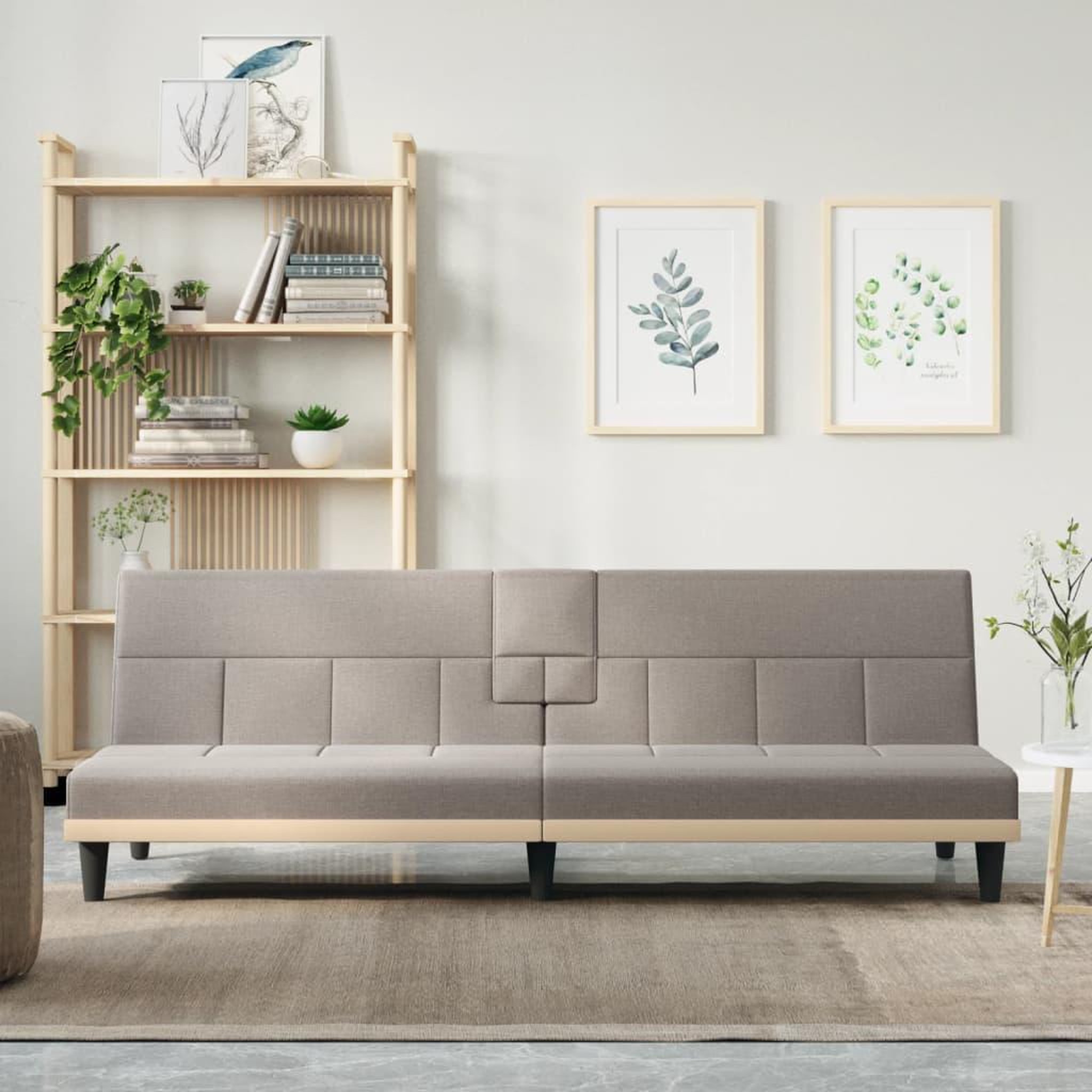 VIDAXL Canape-lit avec porte-gobelets taupe tissu