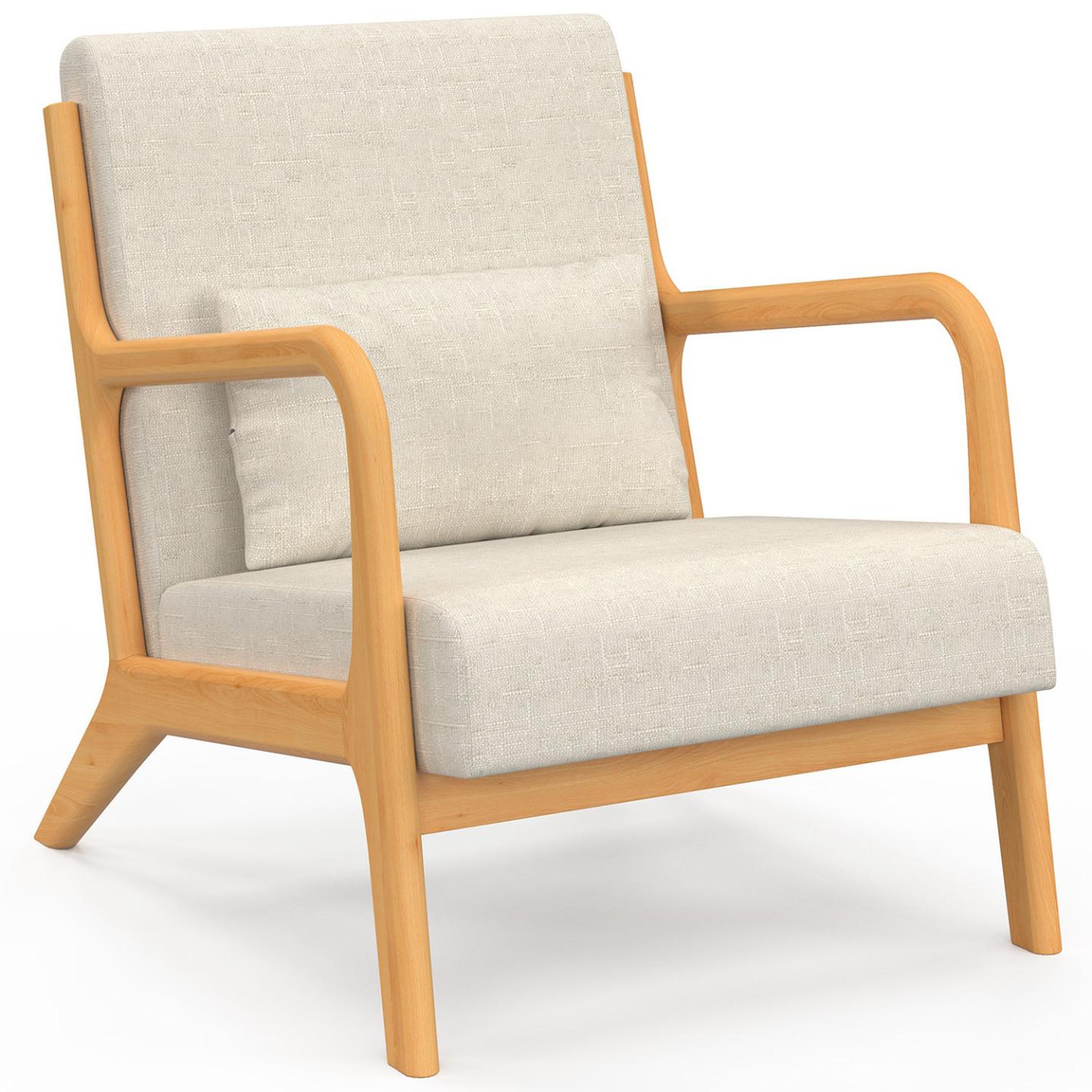 ID MARKET Fauteuil scandinave JOSEPH en tissu beige accoudoirs et pieds bois