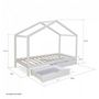 Voir la diapositive 2 : HomeStyle4U Lit D'Enfant avec matelas 90x200 Lit Maison Lit Cabane Lit Montessori Lit Bois Blanc Tiroir