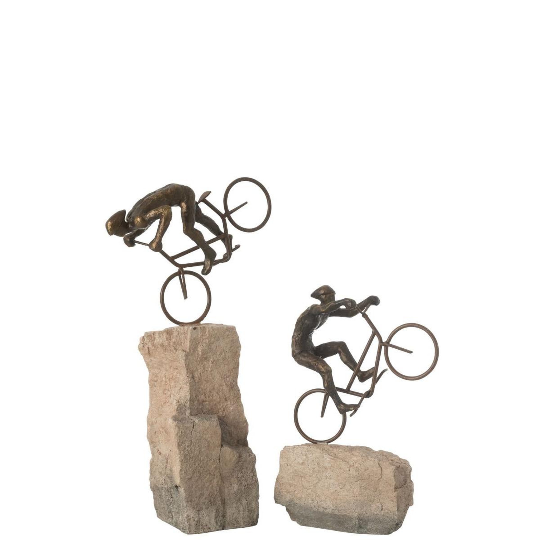Voir la diapositive 2 : J-LINE Lot de 2 statuettes déco  cyclistes sur pierre  46cm beige