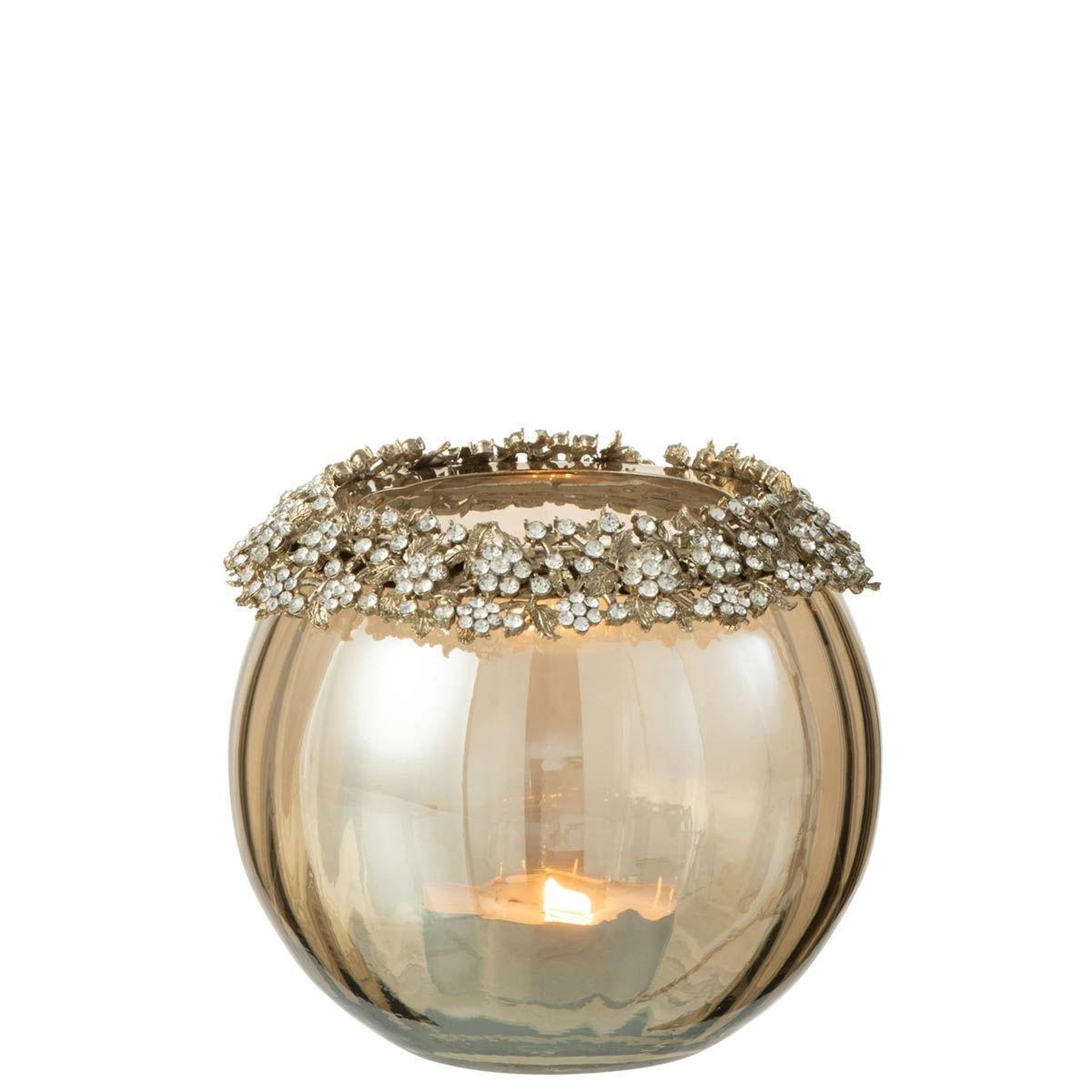 Voir la diapositive 2 : J-LINE Photophore en Verre Design  Vallee  14cm Bronze