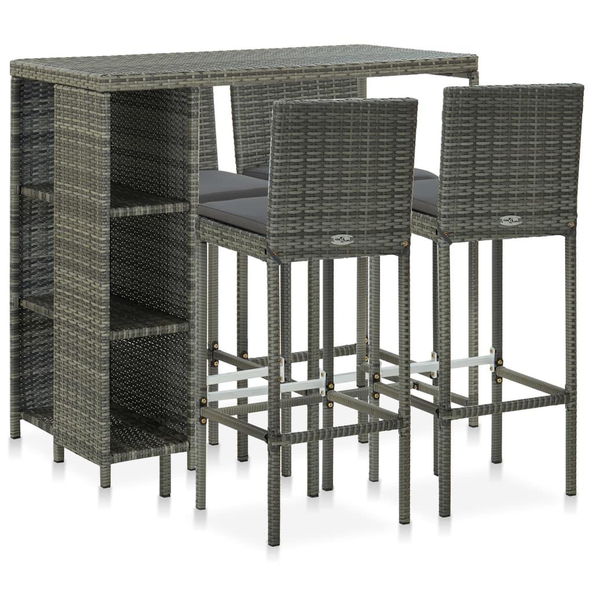 VIDAXL Ensemble de bar de jardin 5 pcs et coussins resine tressee gris