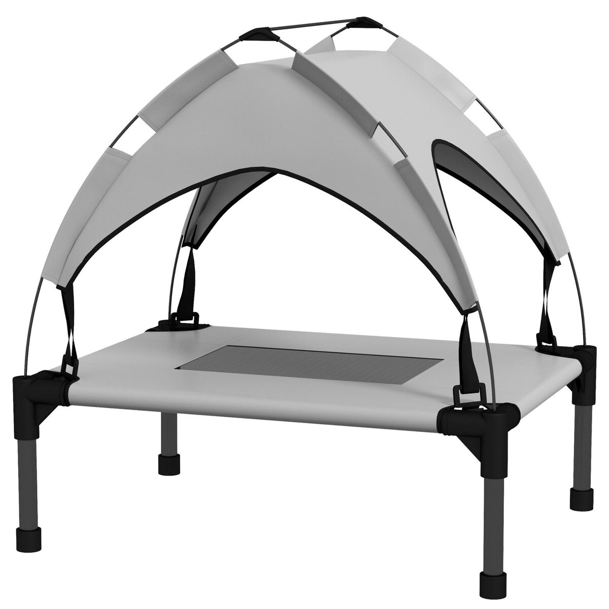 PAWHUT Lit chien surélevé - lit de camp chien - velum textilène micro-perforé sac transport gris