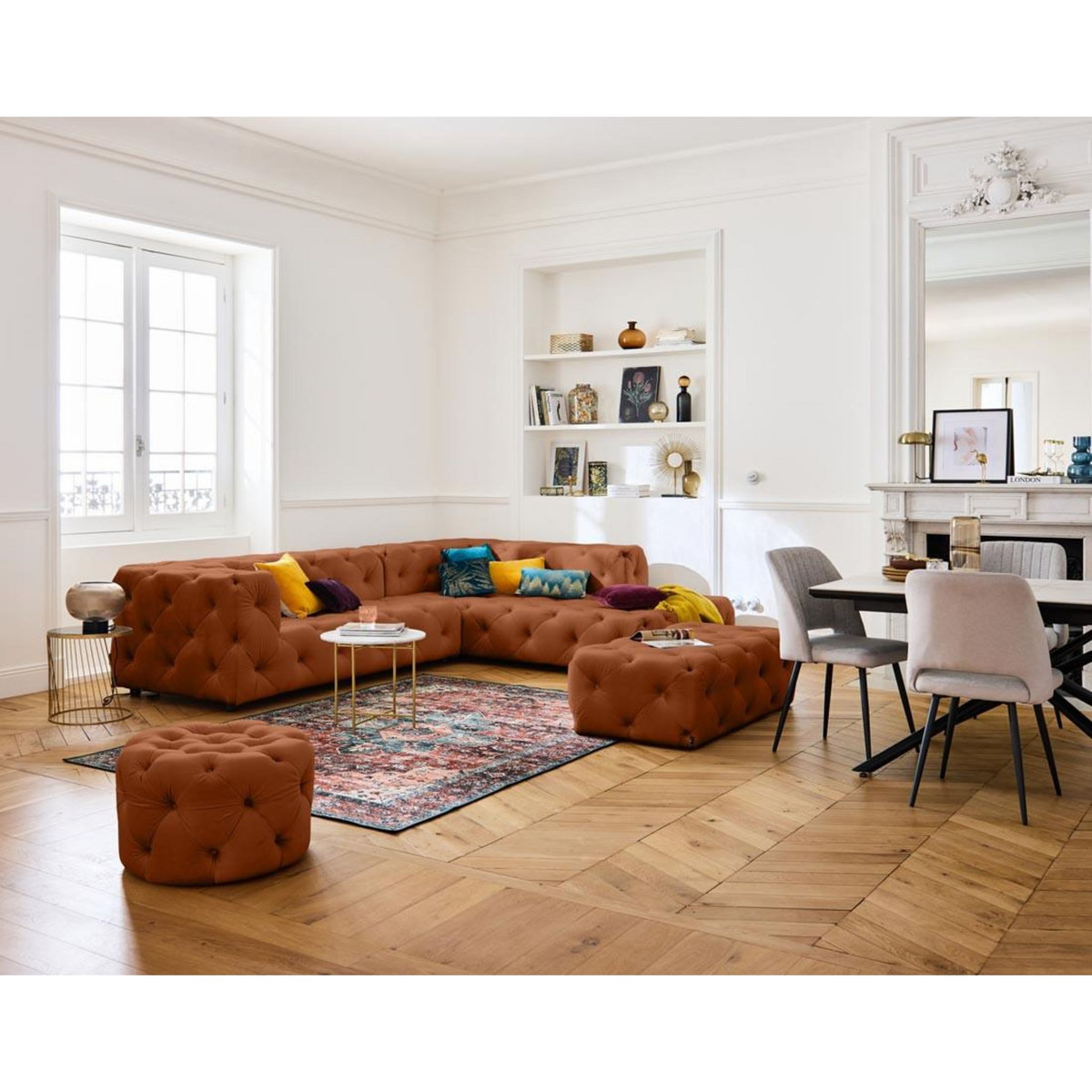 LISA DESIGN Gallata - canapé chesterfield d'angle droit - 5 places - en velours