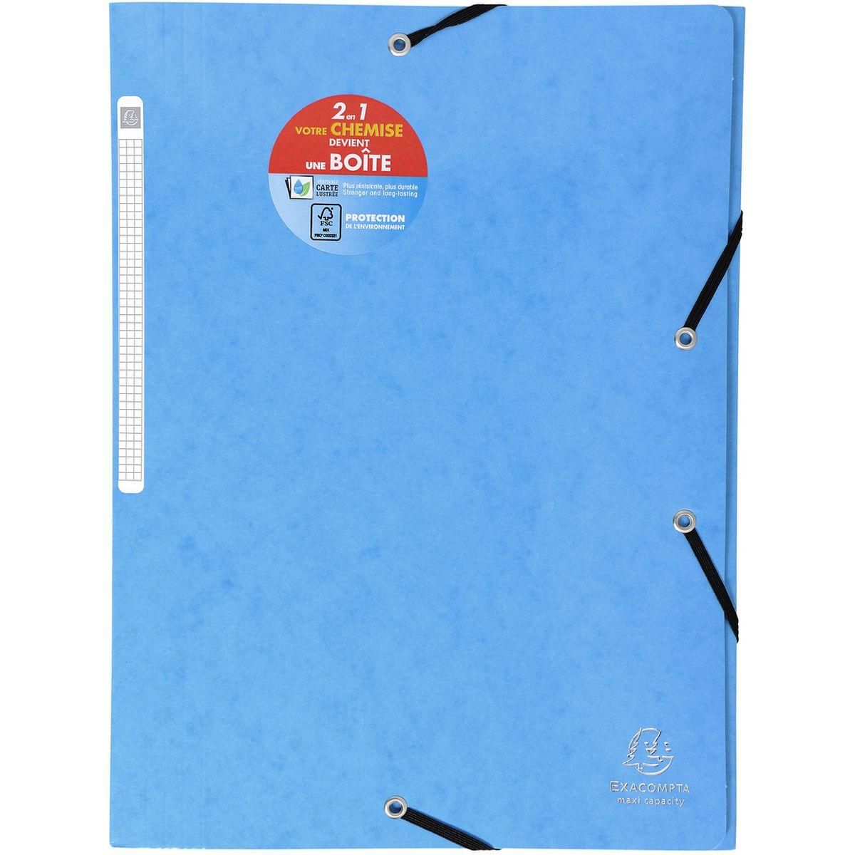 EXACOMPTA Chemise cartonnée à élastique 24x32 cm 3 rabats Iderama bleu ciel