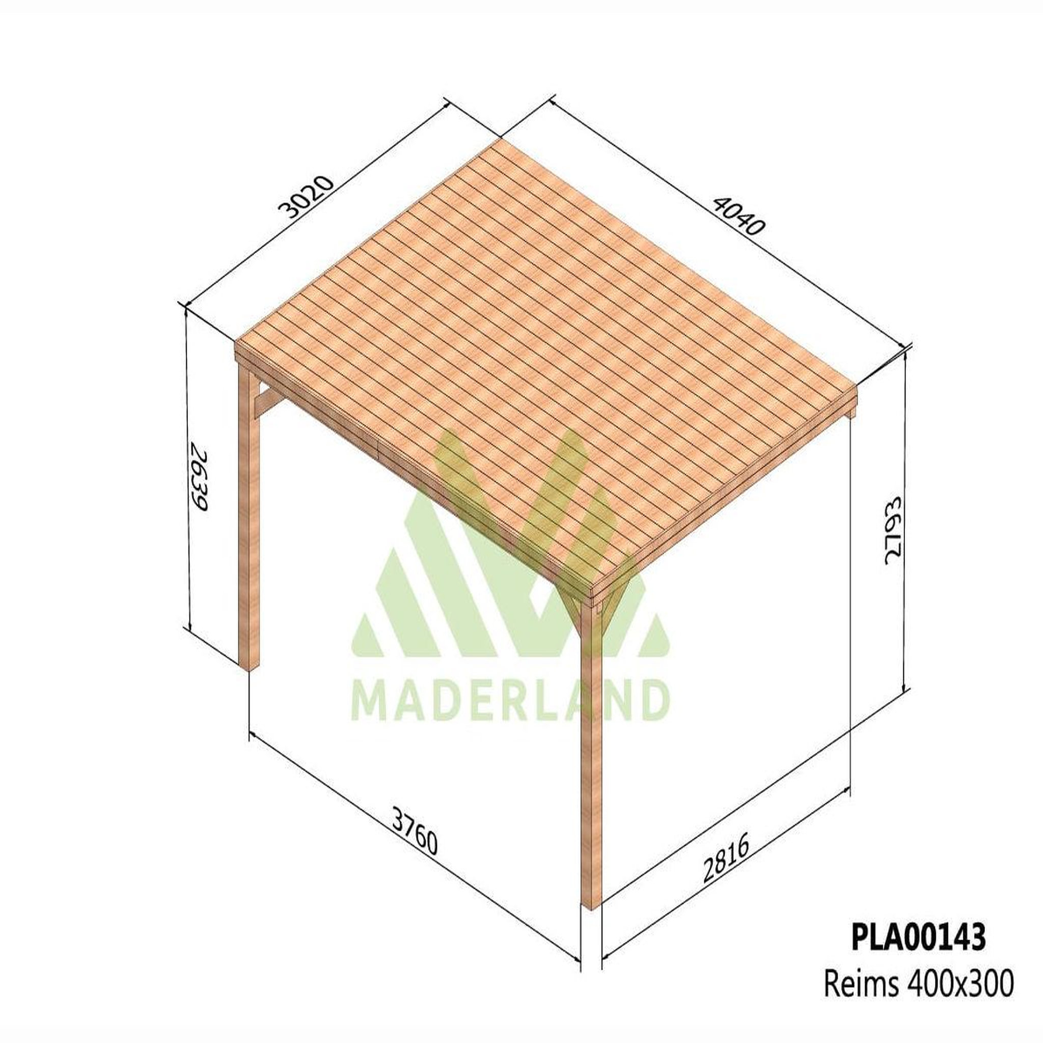 Voir la diapositive 2 : JARDIDECO Pergola adossée en bois reims 400 x 300 cm - maderland
