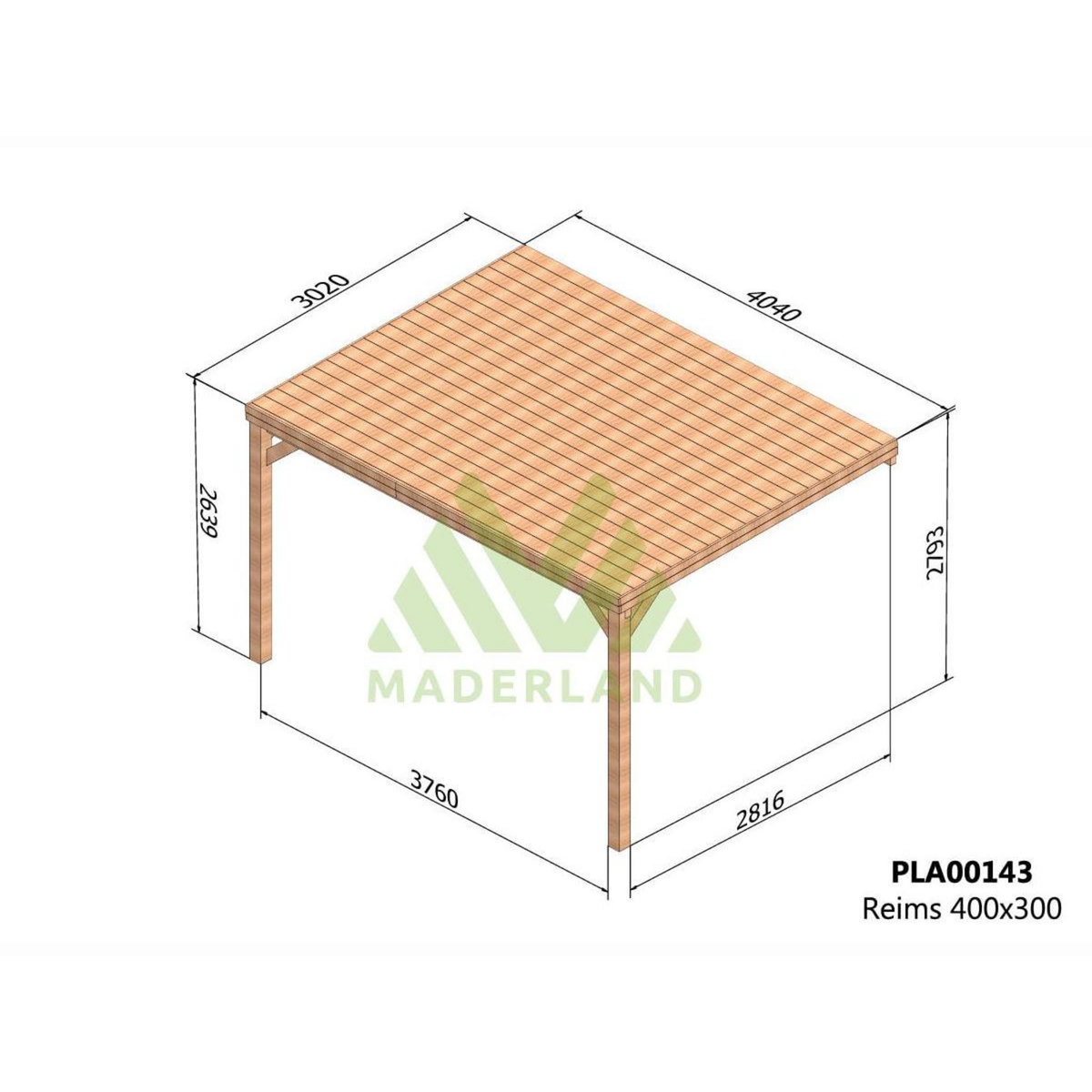 JARDIDECO Pergola adossée en bois Reims 400 x 300 cm - Maderland