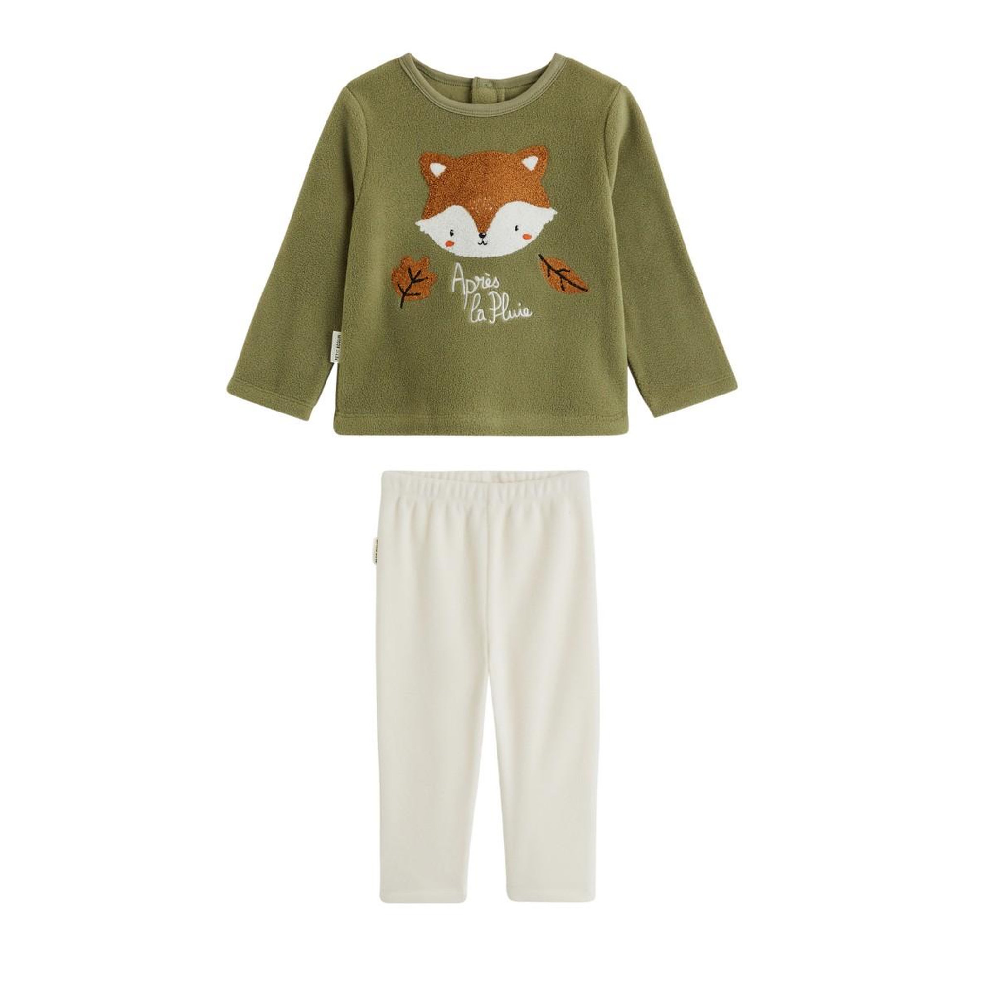 Petit BÃ©guin Pyjama enfant 2 pièces en polaire ginkgo. Coloris disponibles : Vert