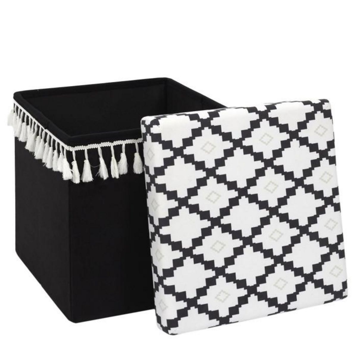 Paris Prix Pouf Pliable & Coffre  Mirage  38cm Noir & Blanc