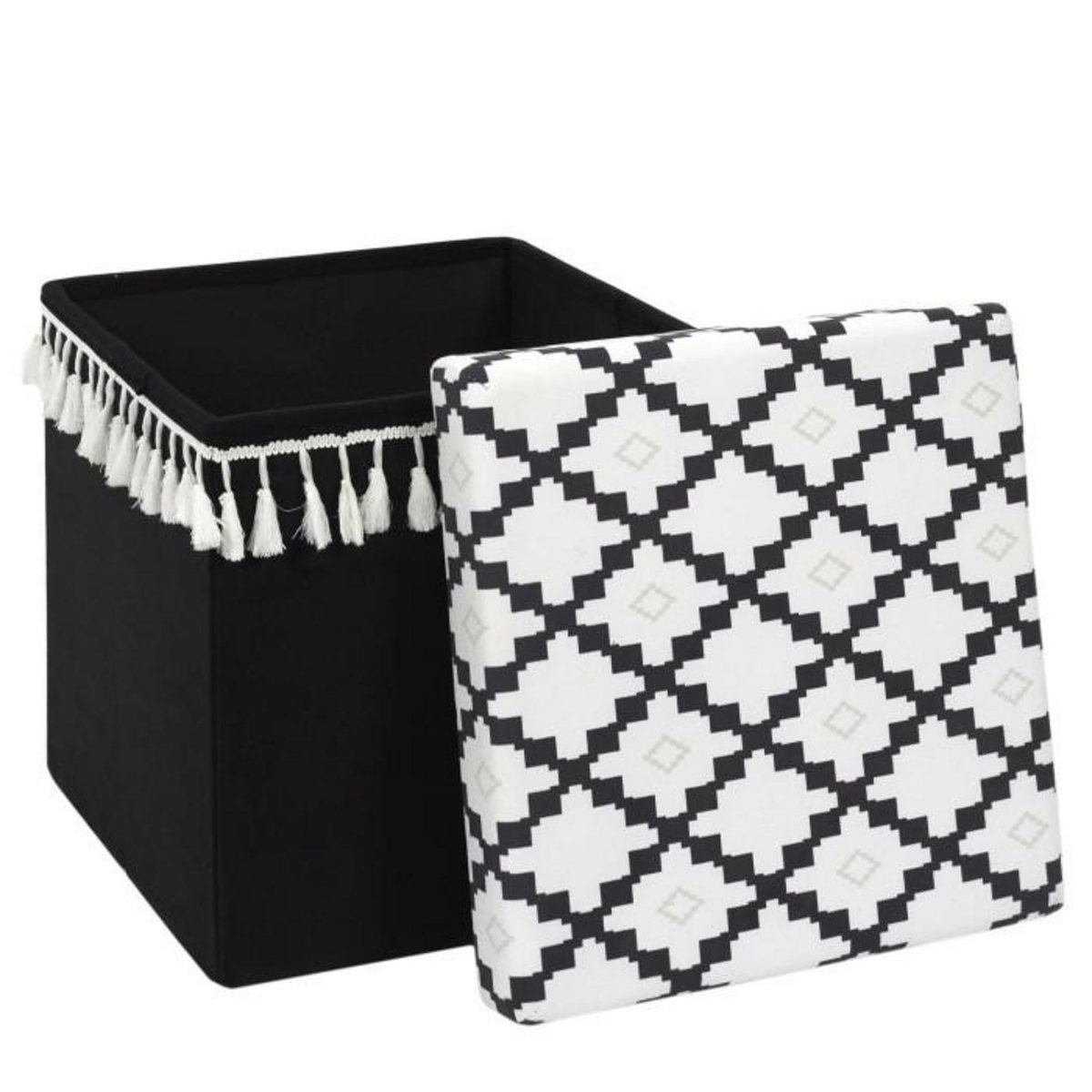 Paris Prix Pouf Pliable & Coffre  Mirage  38cm Noir & Blanc