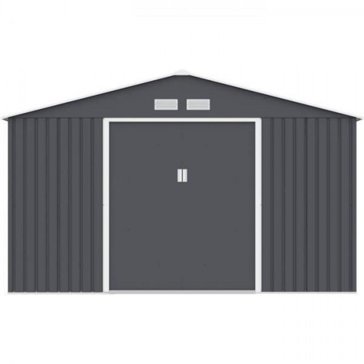 MARKET24 JUPITER Abri de jardin en métal 10,85 m² - 340 x 319 x 210 cm - Kit d'ancrage inclus, 2 portes coulissantes - Gris