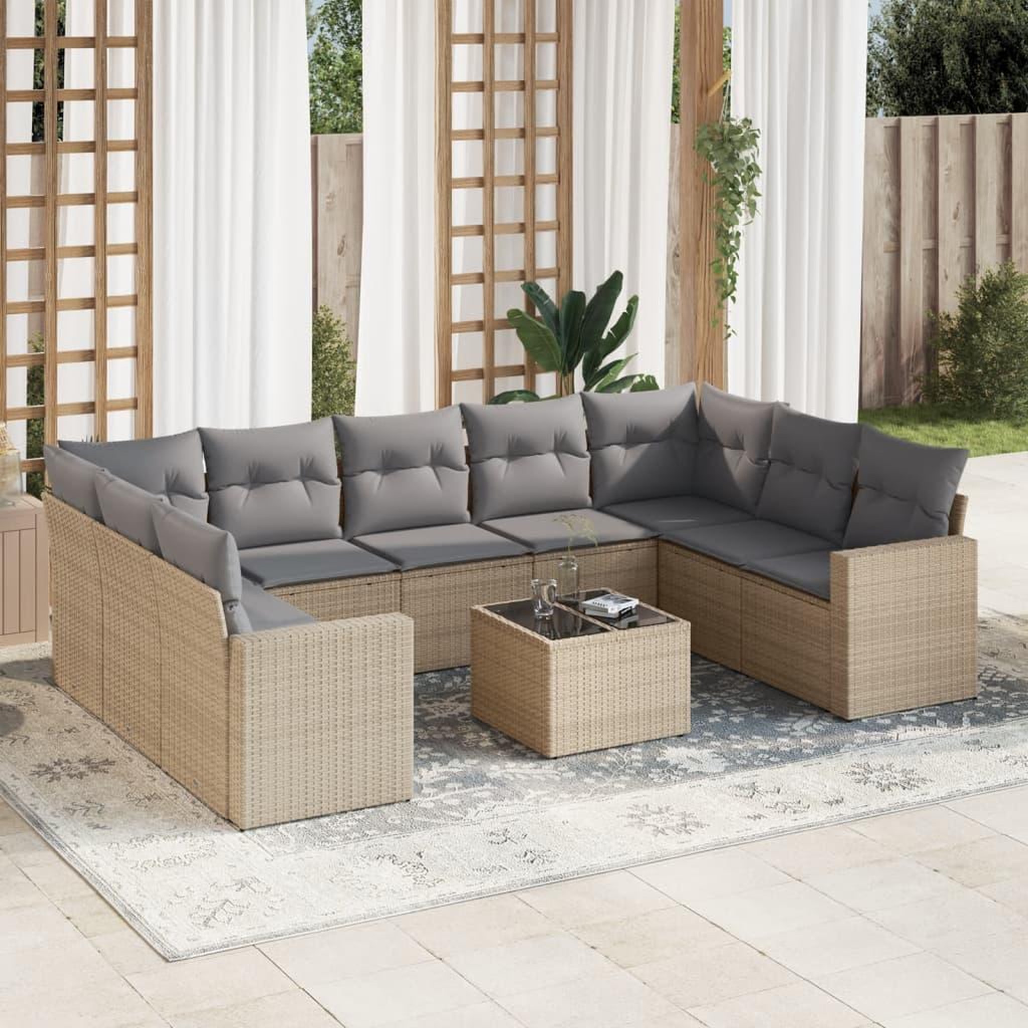 VIDAXL Salon de jardin avec coussins 10 pcs beige resine tressee